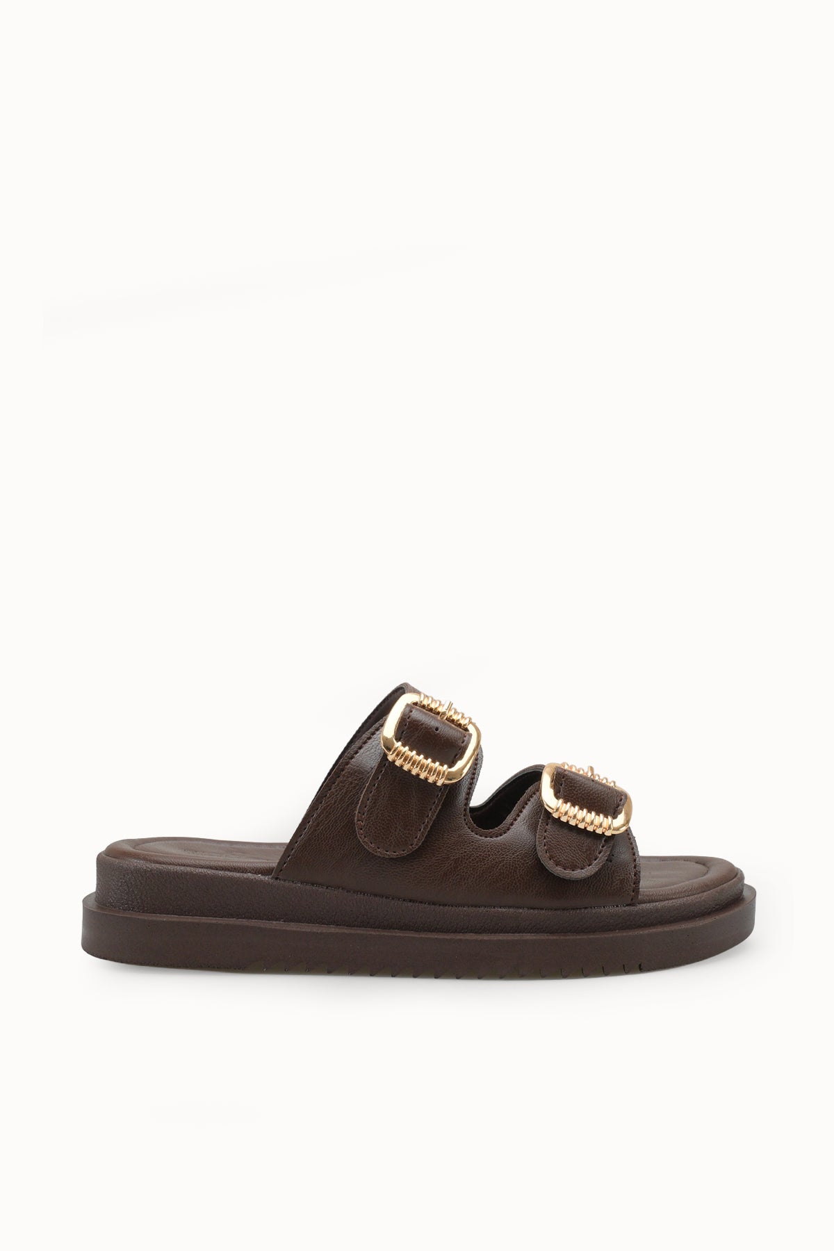 Riccon Kadın Çift Tokalı Terlik 00120403 Kahverengi