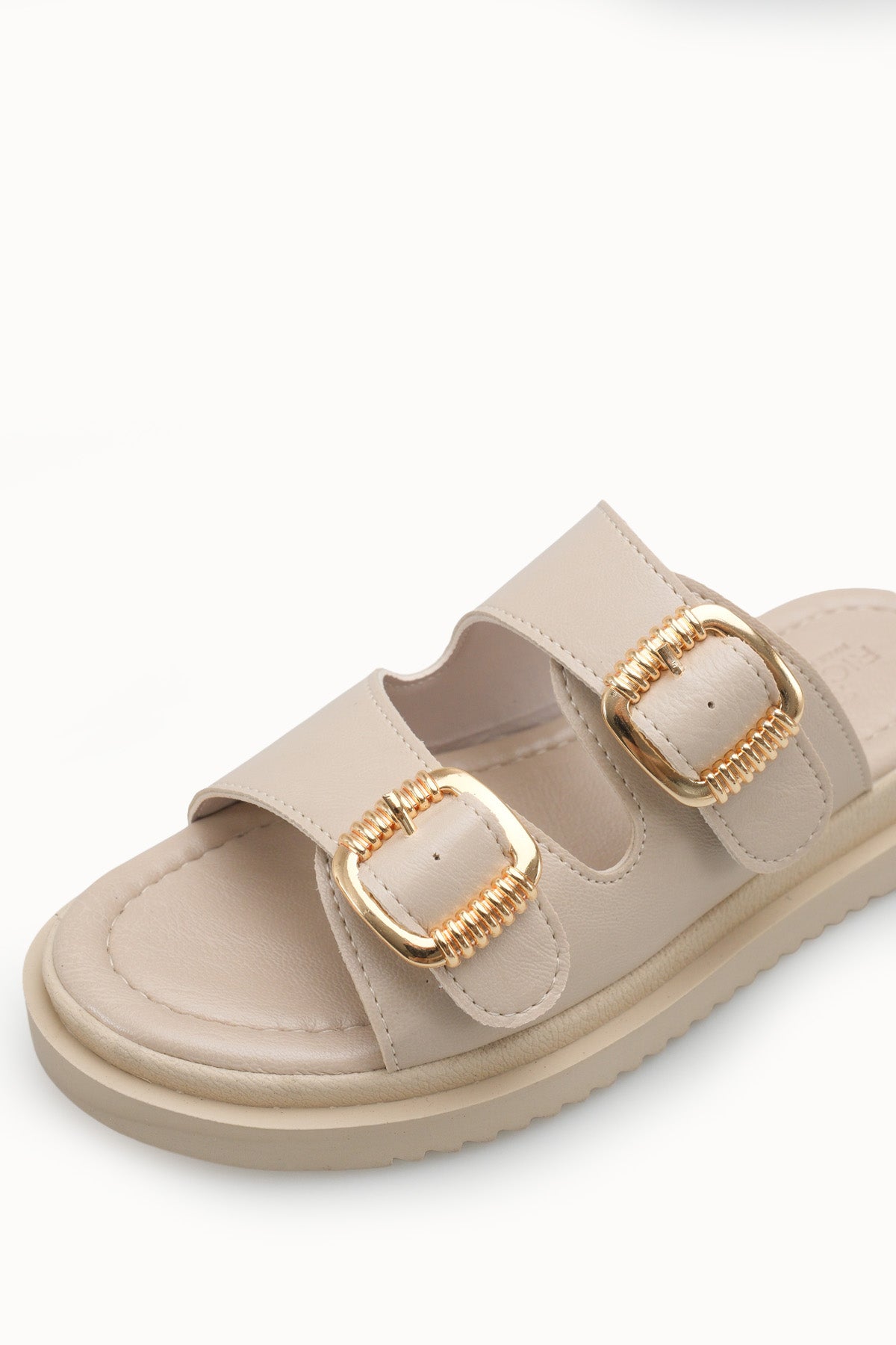 Riccon Kadın Çift Tokalı Terlik 00120403 Bej