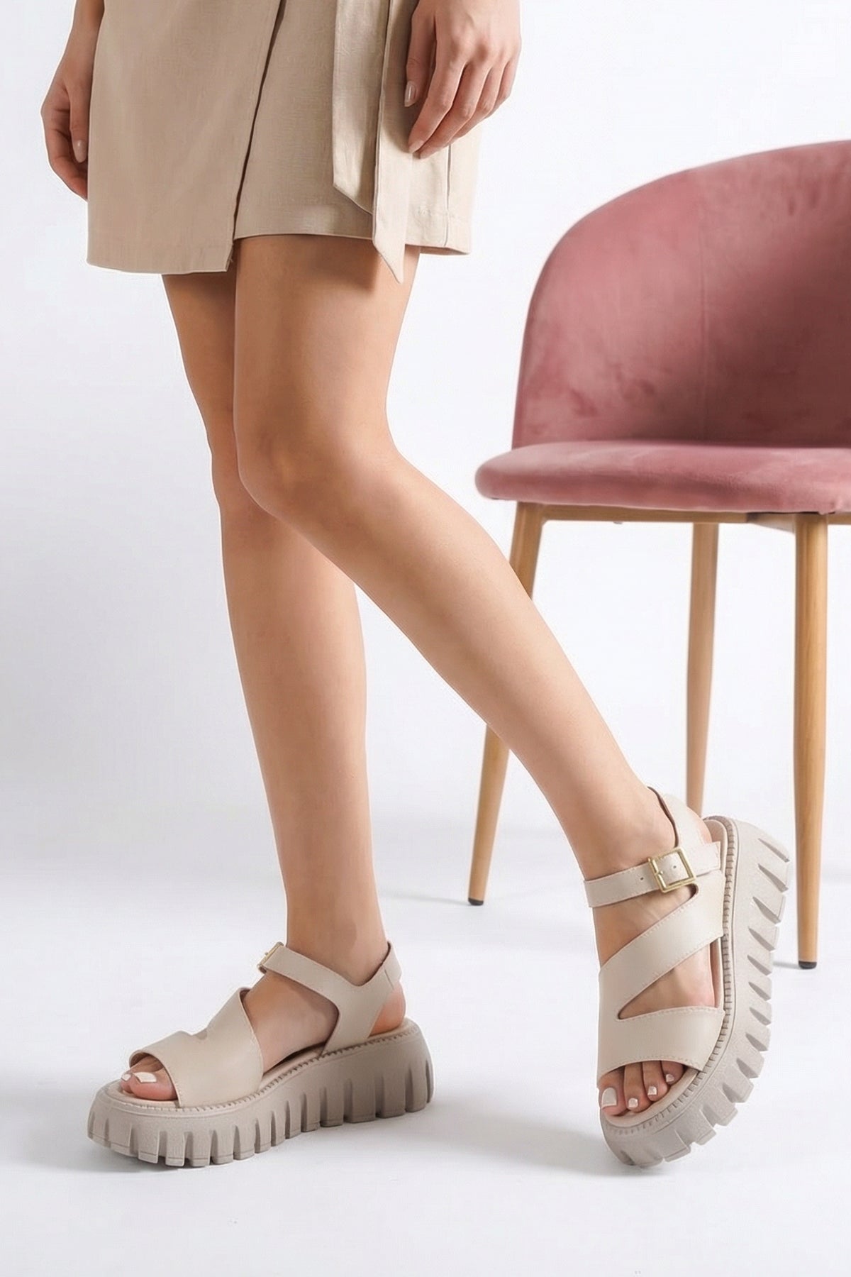 Riccon Kadın Sandalet 0012607 Bej