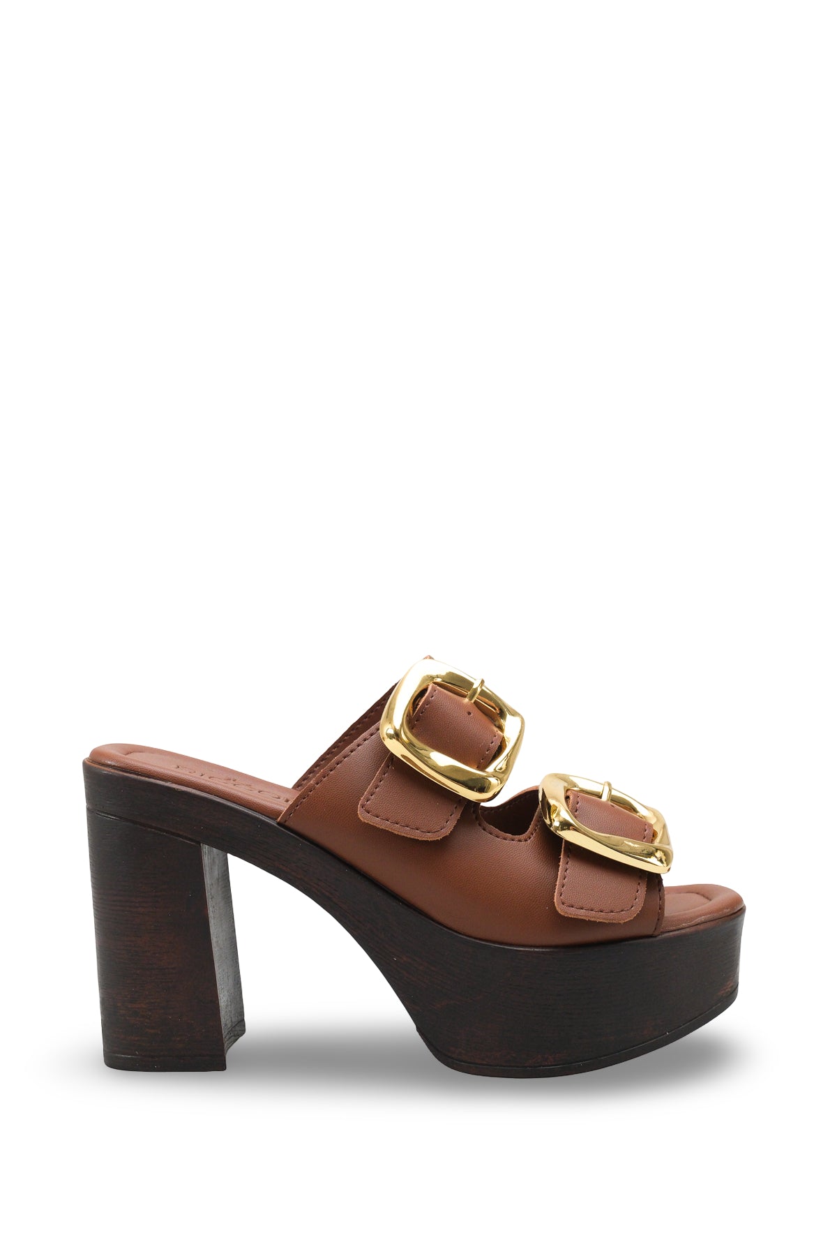 Riccon Mylsaria Kadın Çift Tokalı Topuklu Terlik 0012766 Kahverengi Cilt