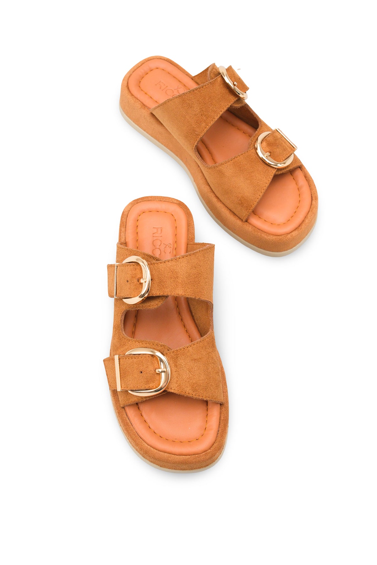 Riccon Kadın Çift Tokalı Terlik 0012683 Taba Süet