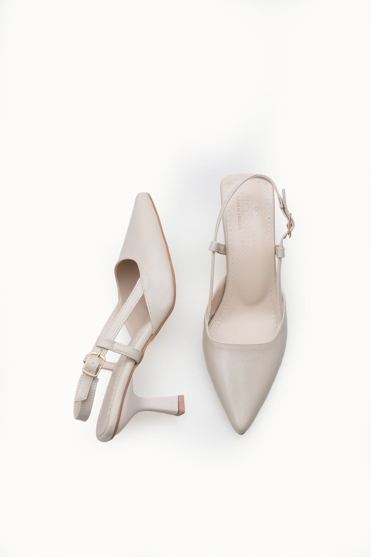 Riccon Evelniel Kadın Arkası Açık Sivri Burun Stiletto 001209 Ten Rustik