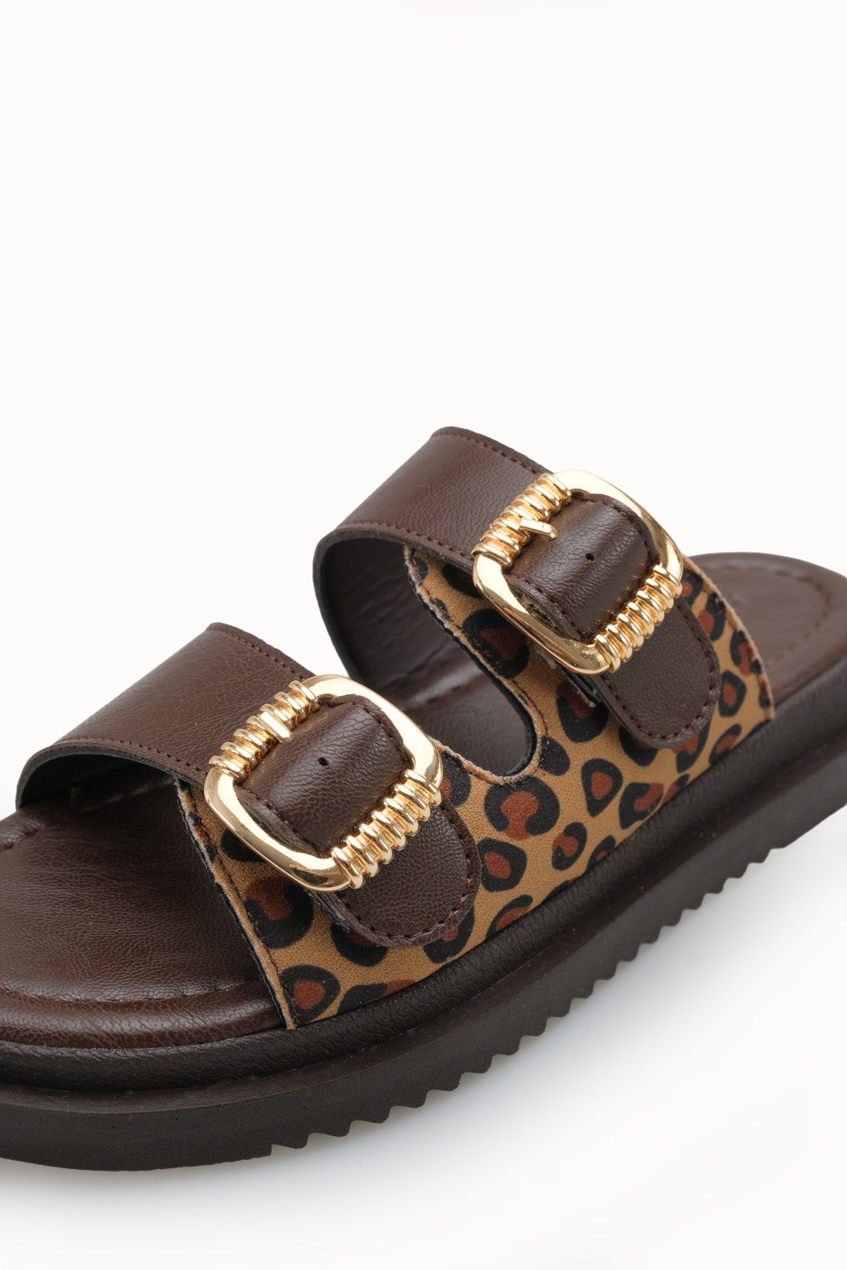 Riccon Kadın Çift Tokalı Terlik 00120403 Kahverengi Leopar