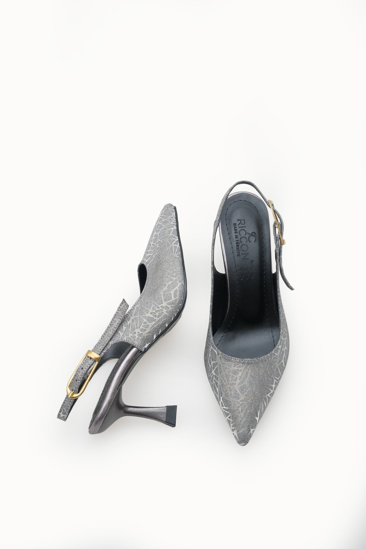 Riccon Ysalaela Kadın Arkası Açık Sivri Burun Stiletto 0012700 Platin Dokulu