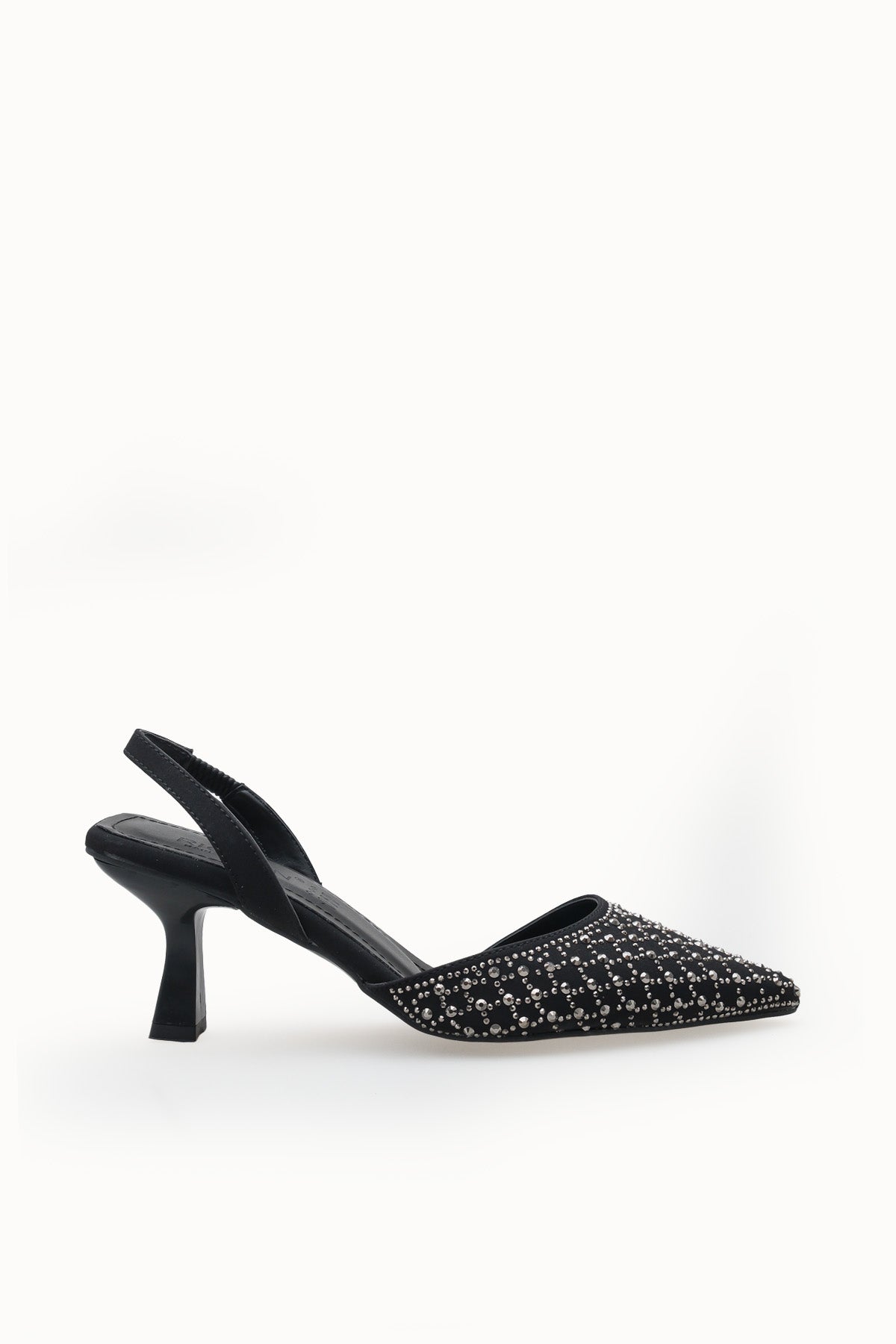 Riccon Kadın Sivri Burunlu Arkası Açık İnce Topuklu Ayakkabı 001207 Siyah Gümüş