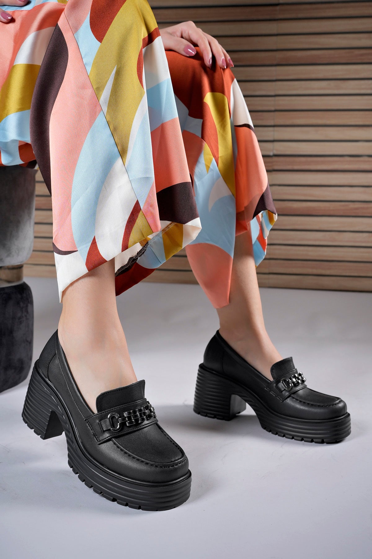 Riccon Wahtariel Kadın Loafer 0012560 Siyah Cilt