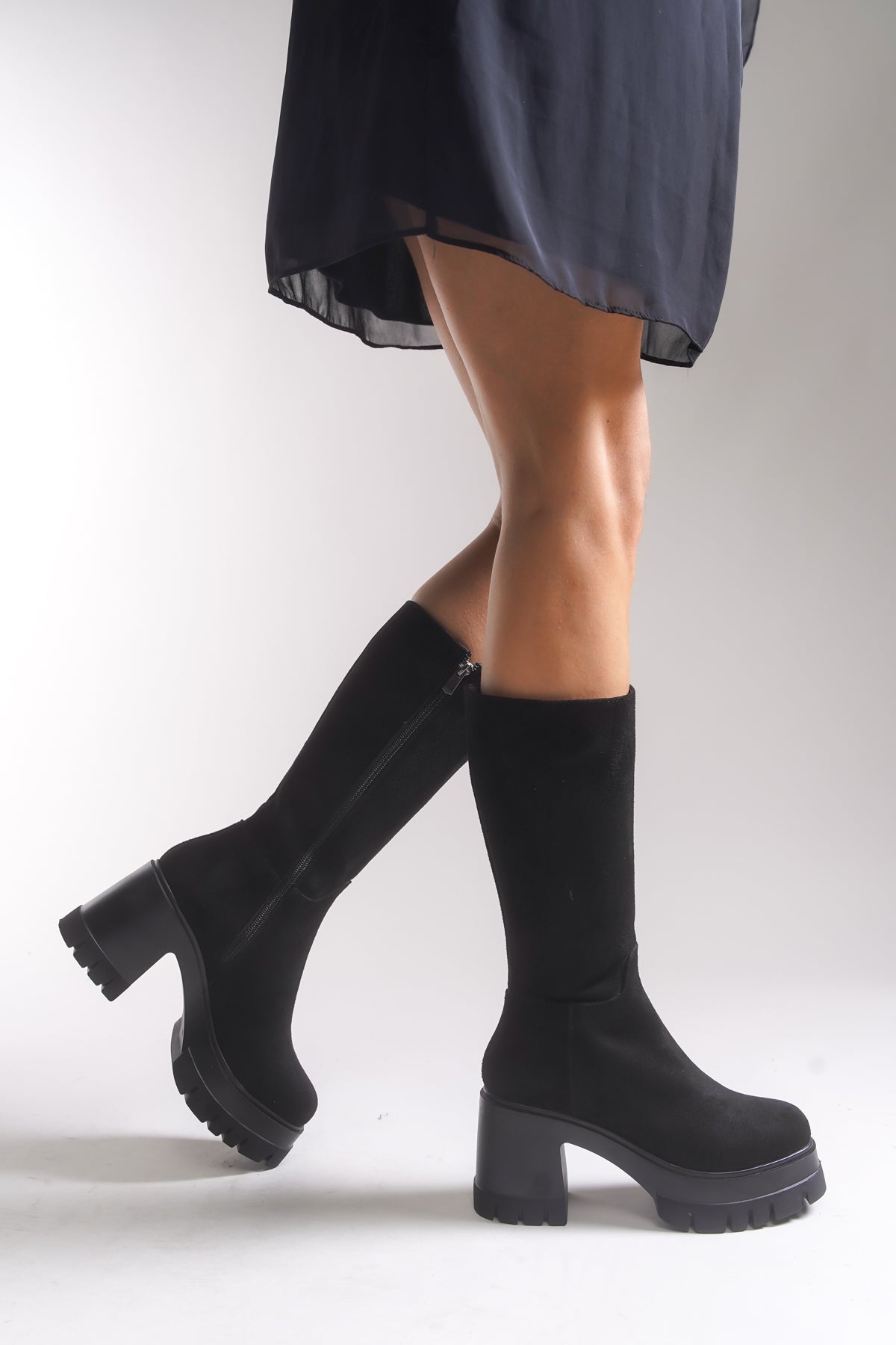 Riccon Lvamel Kadın Diz Altı Topuklu Çizme 0012501