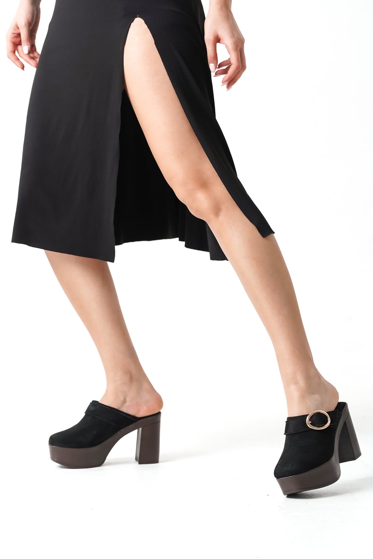 Riccon Kadın Topuklu Terlik 0012779 Siyah Süet