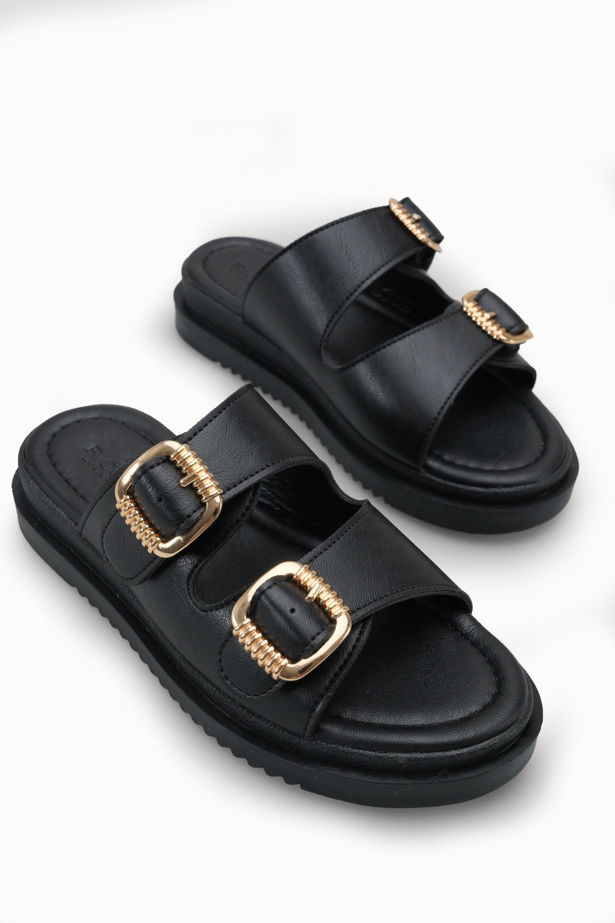 Riccon Kadın Çift Tokalı Terlik 00120403 Siyah