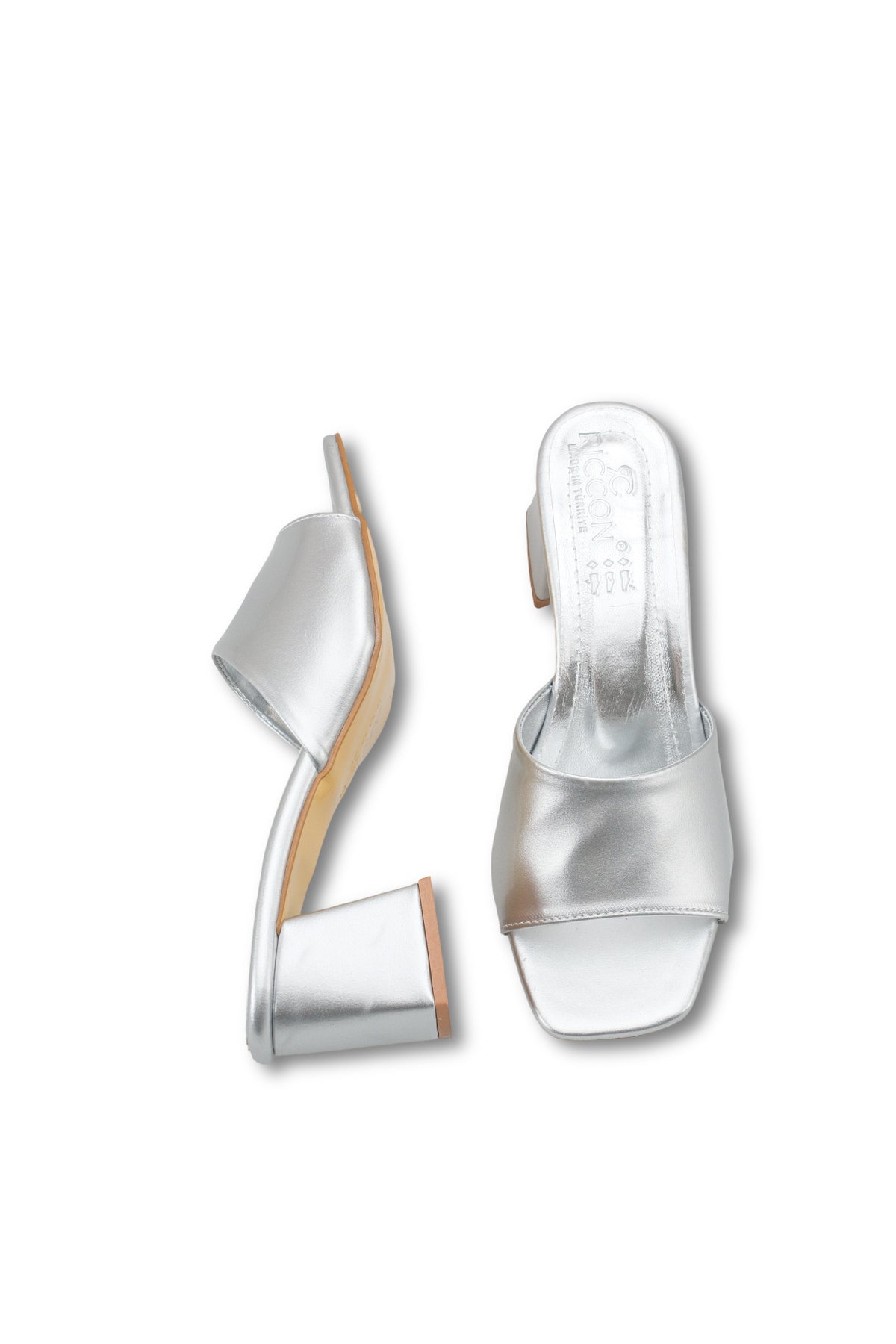 Riccon Kadın Topuklu Terlik 0012201 Gümüş Rugan