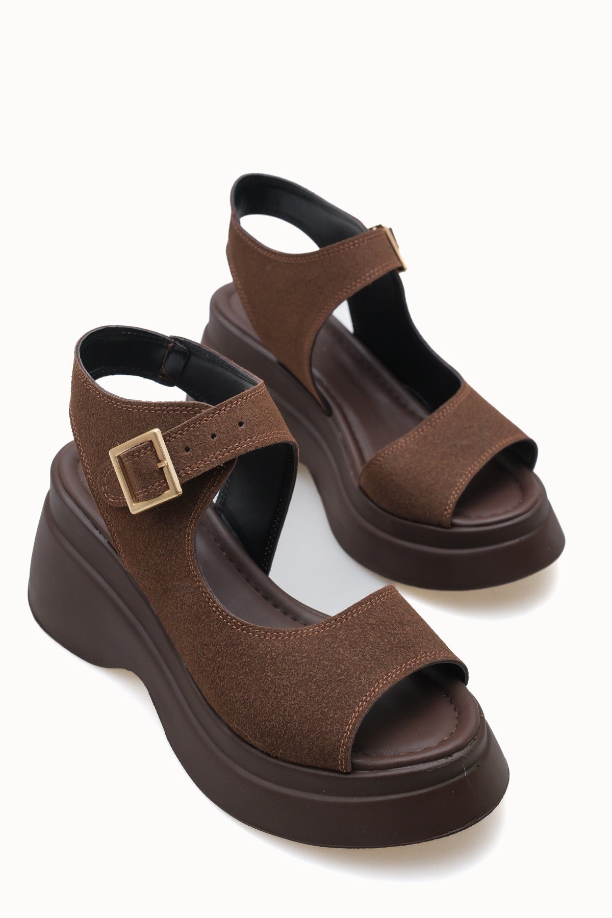 Riccon Quelaela Kadın Sandalet 0012906 Kahverengi Deri Dokulu