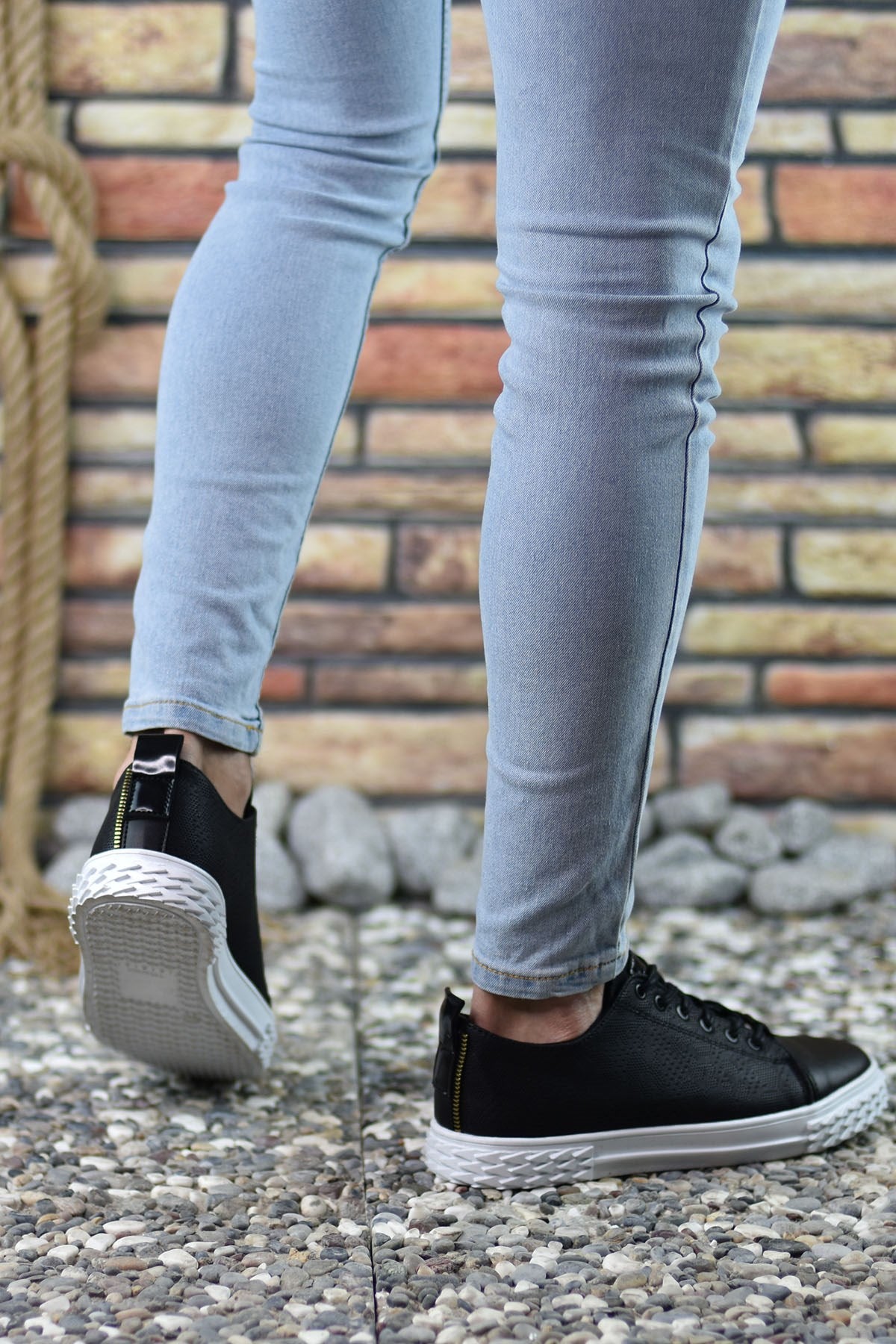 Riccon Erkek Sneaker 3D Baskılı Siyah Beyaz