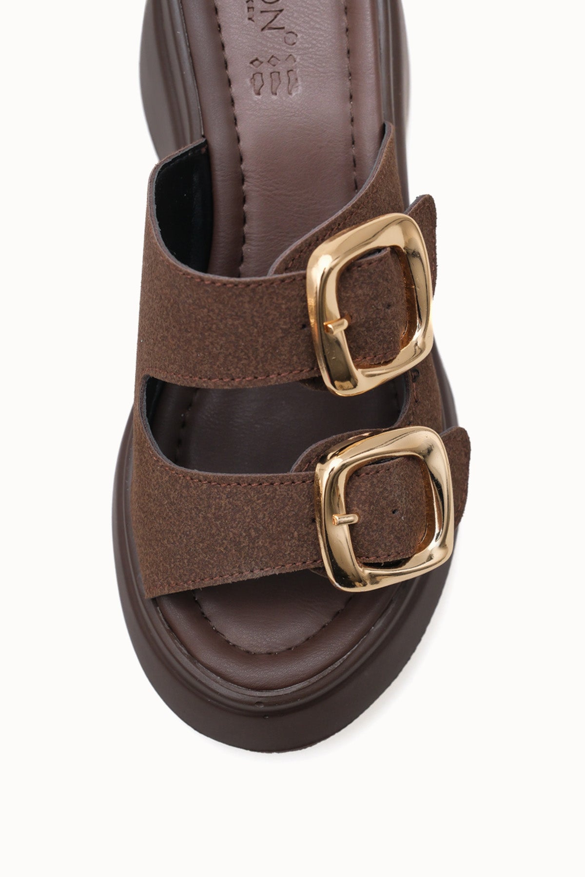 Riccon Heilrele Kadın Terlik 0012908 Kahverengi Deri Dokulu