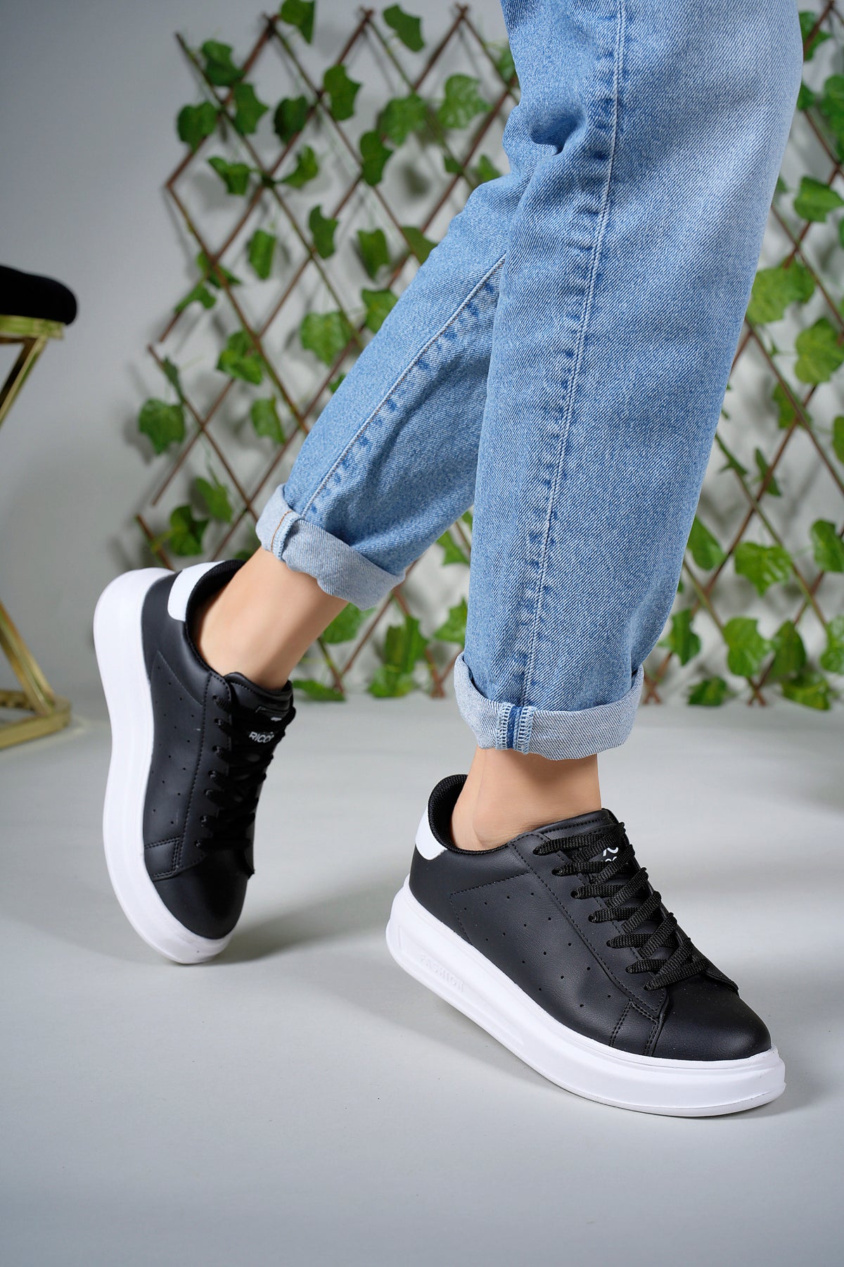 Riccon Kadın Sneaker 0012156 Siyah Beyaz Cilt
