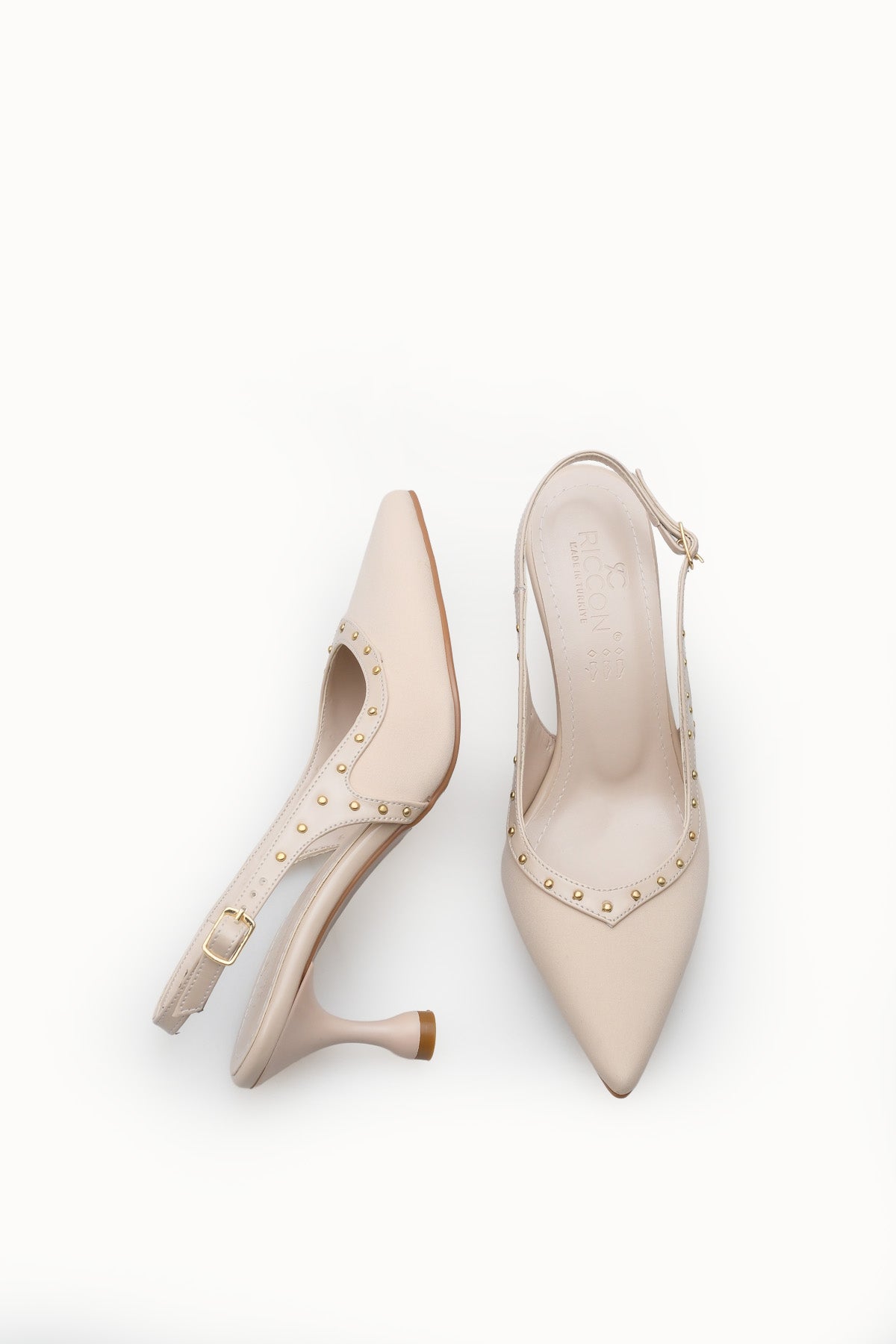 Riccon Kadın Sivri Burunlu Arkası Açık İnce Topuklu Ayakkabı 0012553 Mat Ten