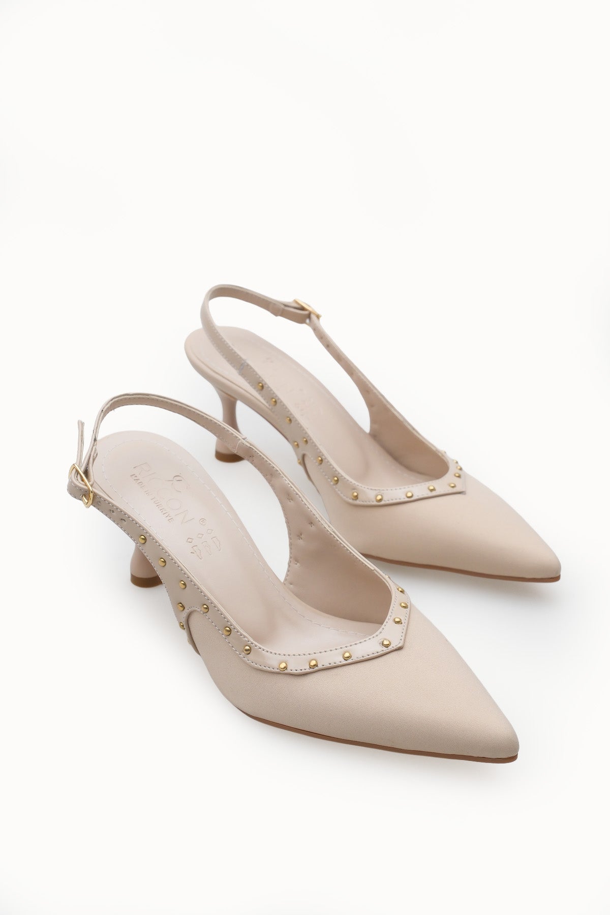 Riccon Kadın Sivri Burunlu Arkası Açık İnce Topuklu Ayakkabı 0012553 Mat Ten