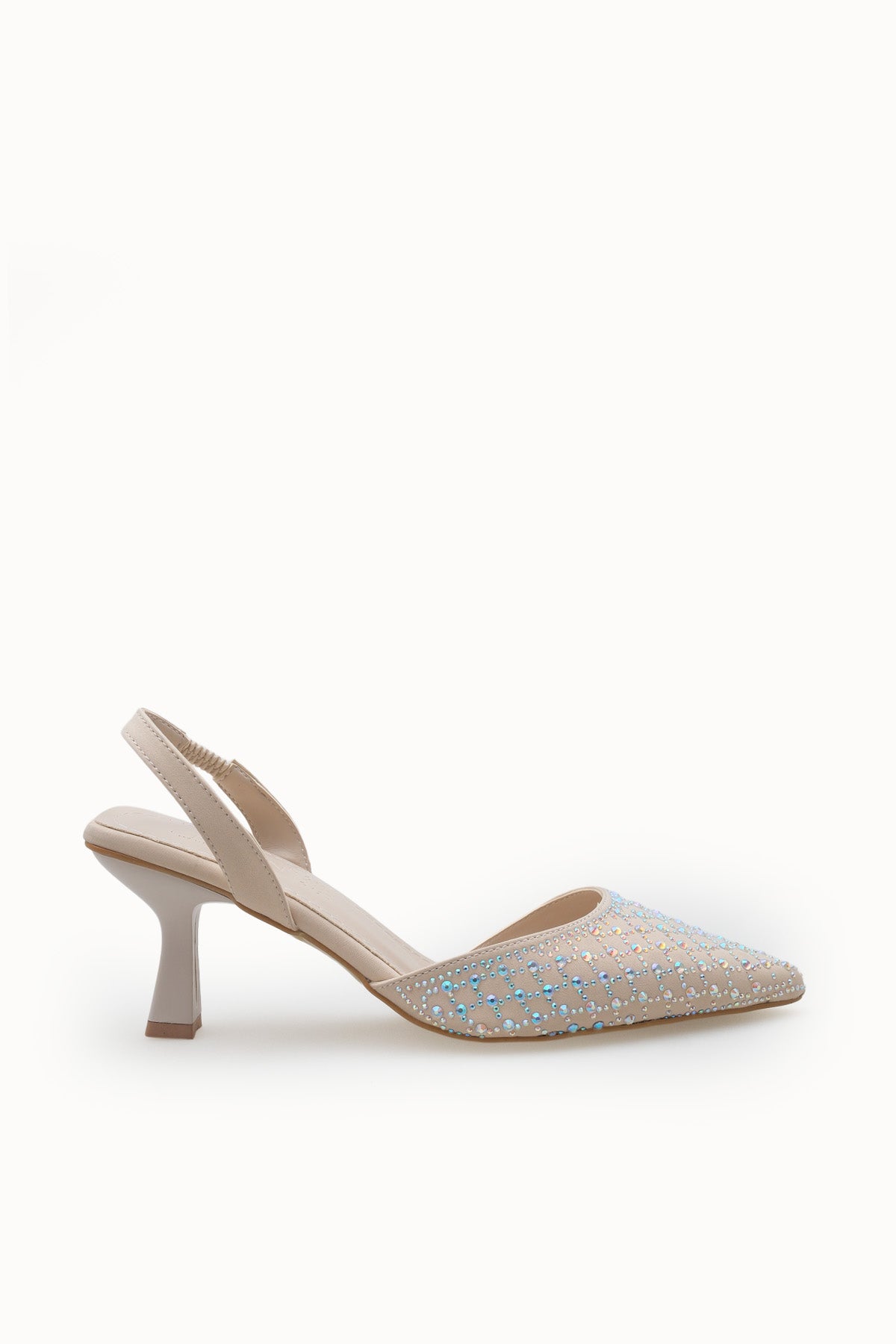 Riccon Kadın Sivri Burunlu Arkası Açık İnce Topuklu Ayakkabı 001207 Ten