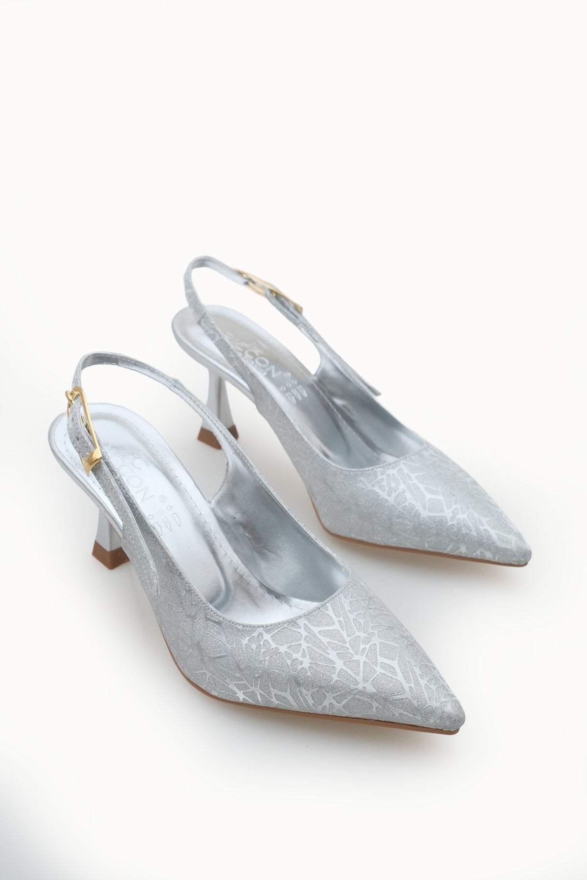 Riccon Ysalaela Kadın Arkası Açık Sivri Burun Stiletto 0012700 Gümüş Dokulu