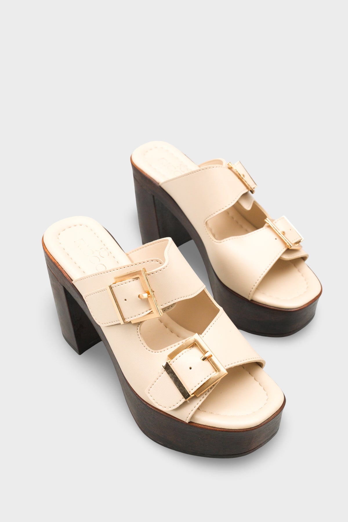 Riccon Kadın Topuklu Terlik 0012771 Bej Cilt