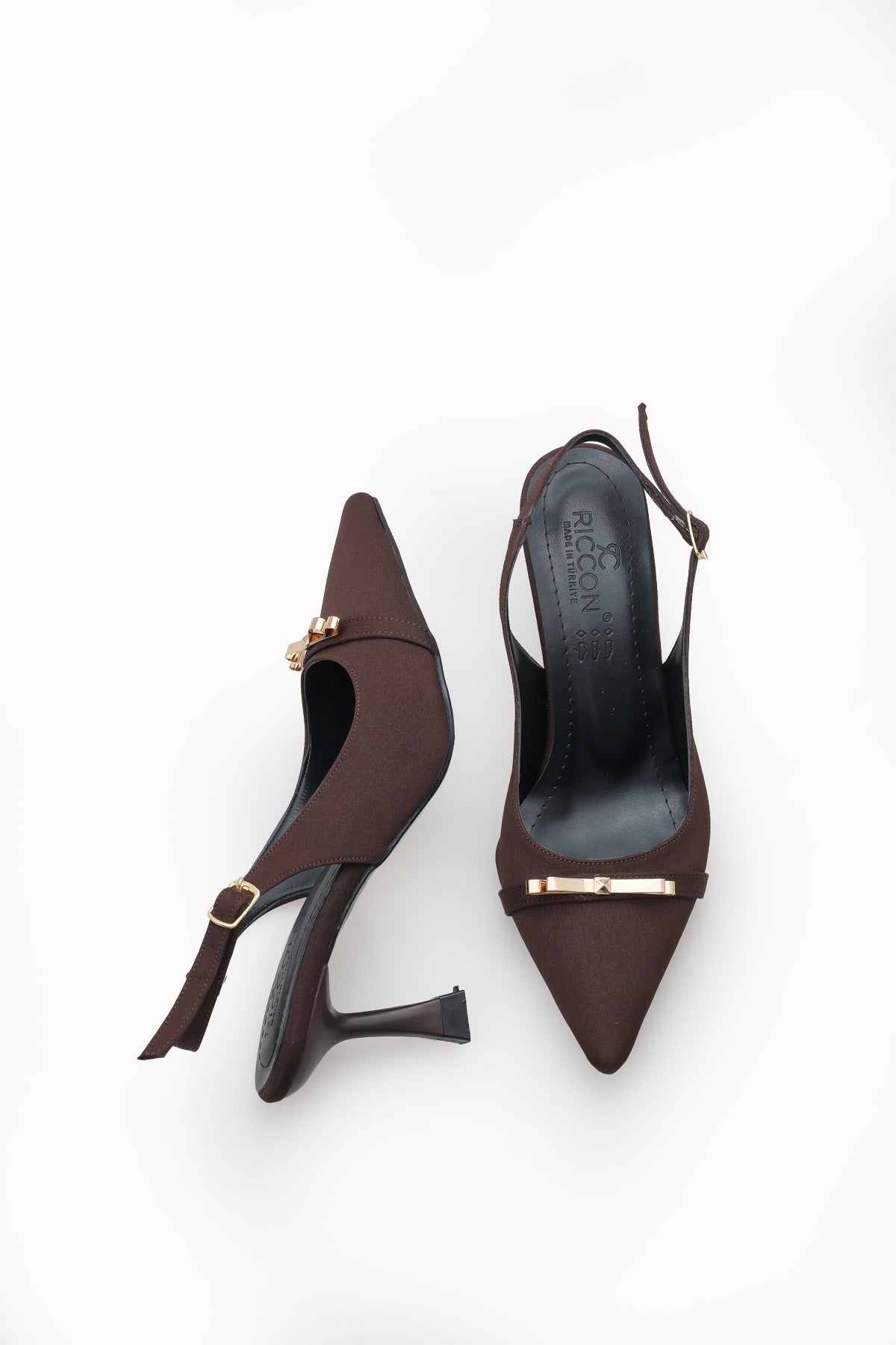 Riccon Kadın Sivri Burunlu Arkası Açık İnce Topuklu Ayakkabı 0012751 Kahverengi