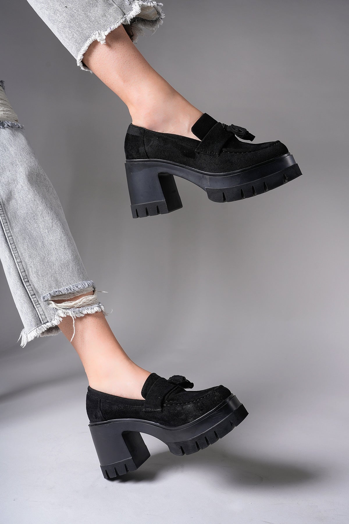 Riccon Aendorei Kadın Loafer 0012509 Siyah Süet