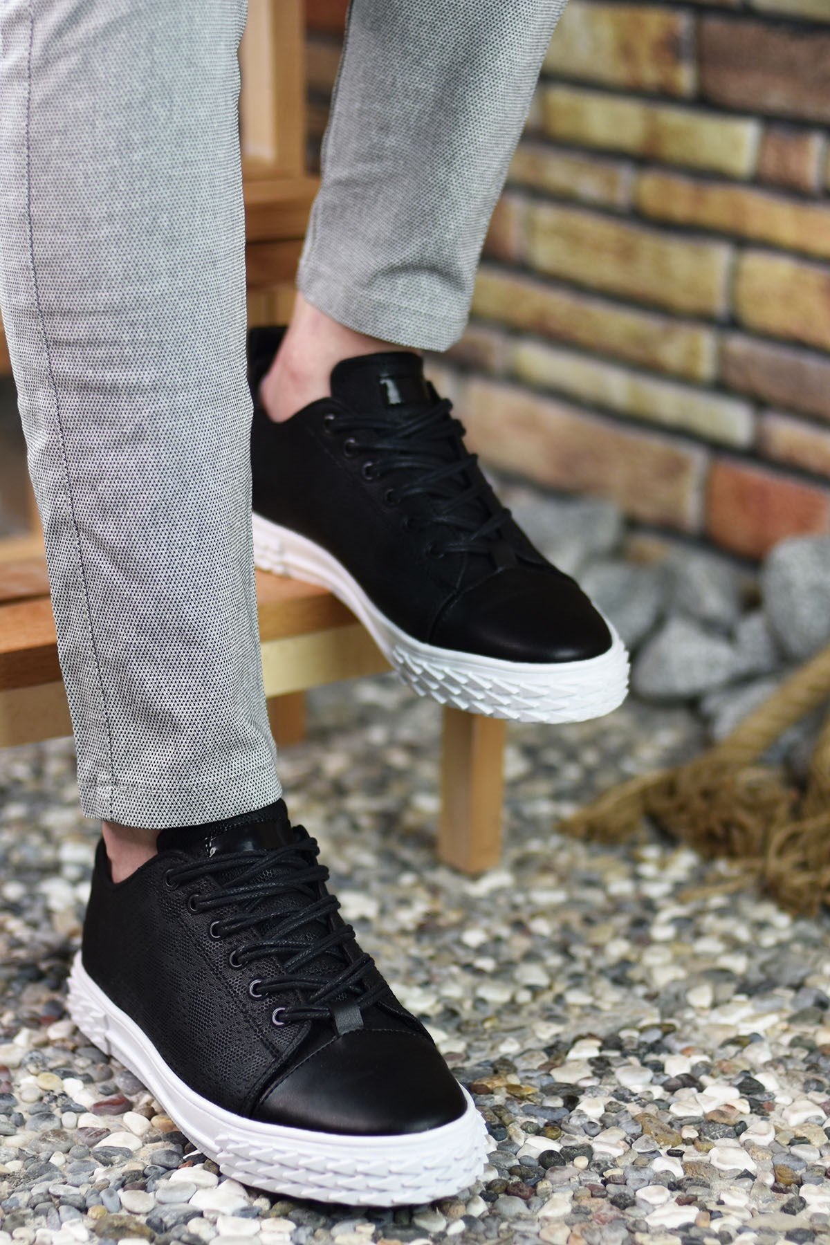 Riccon Erkek Sneaker 3D Baskılı Siyah Beyaz