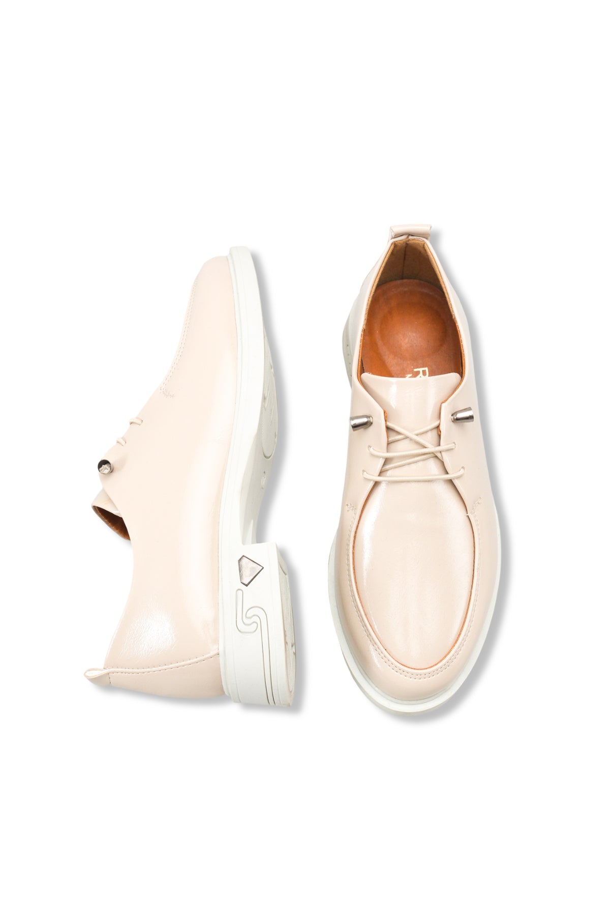 Riccon Kadın Loafer 0012345 Bej Kırışık Rugan