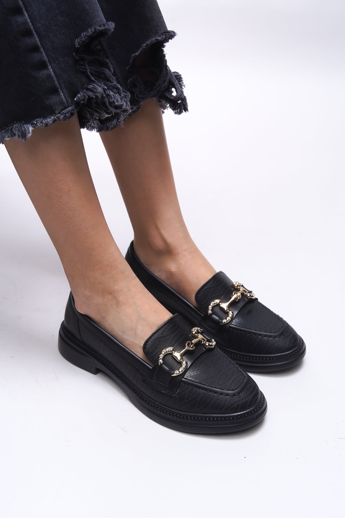 Riccon Jintheris Kadın Loafer 0012453 Siyah Cilt