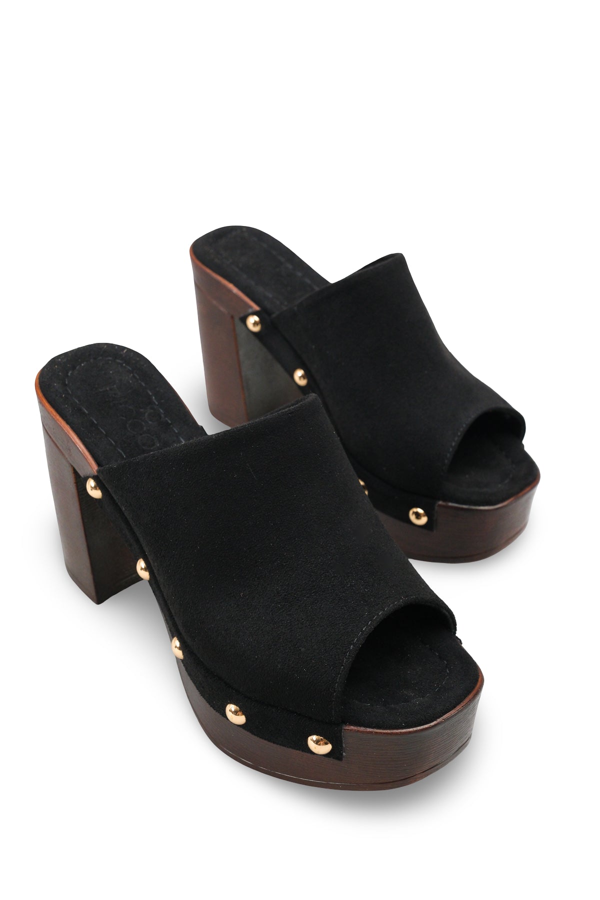 Riccon Kadın Topuklu Terlik 0012775 Siyah Süet