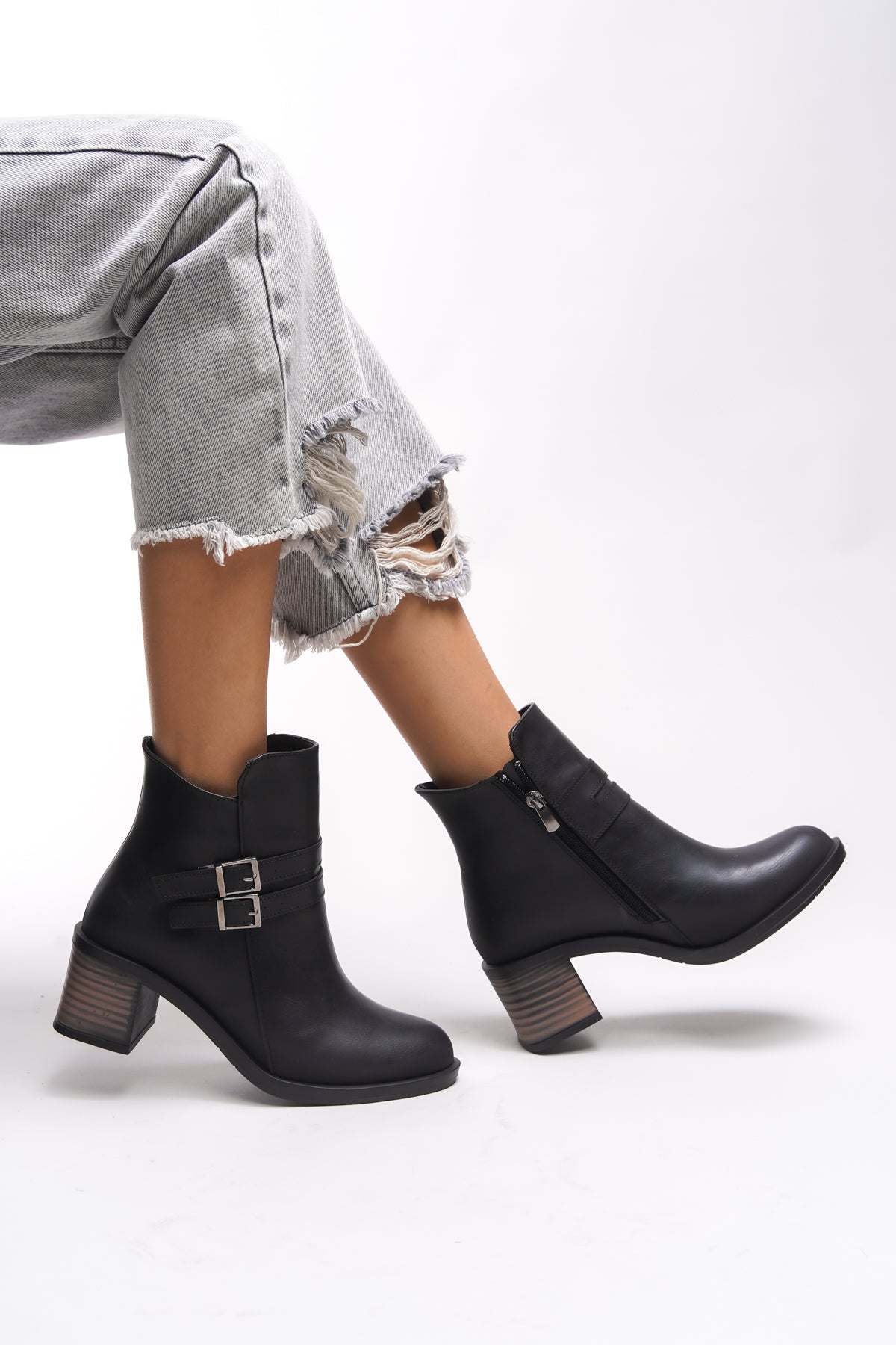 Riccon Khourzith Kadın Çift Tokalı Topuklu Bot 0012502