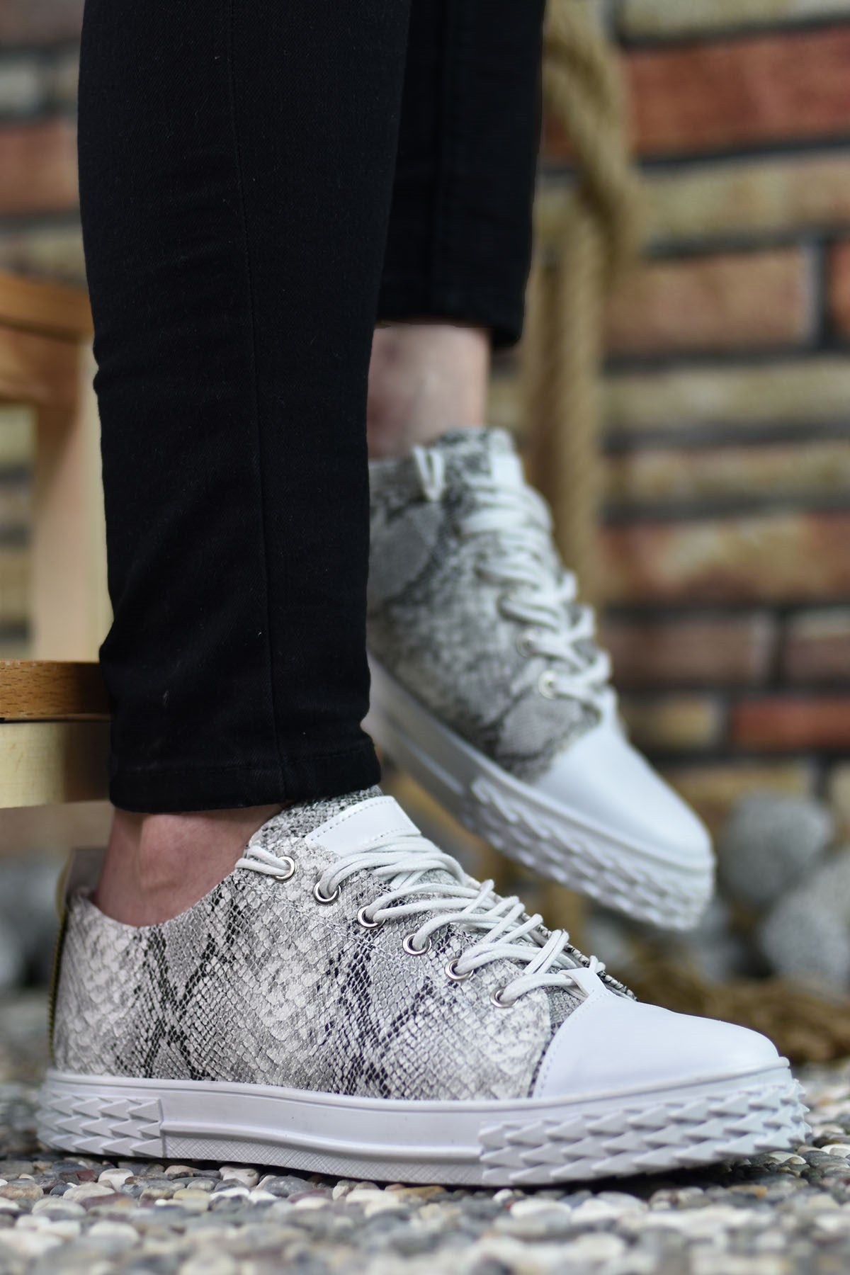 Riccon Erkek Sneaker 3D Baskılı Beyaz