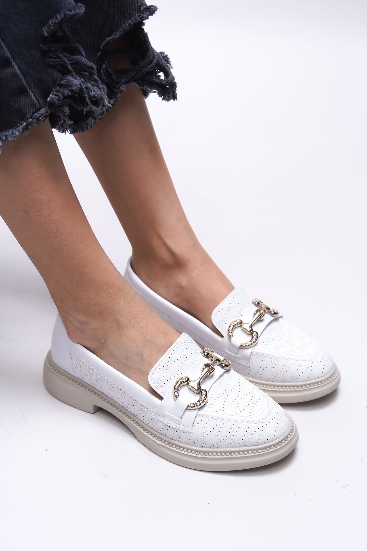 Riccon Jintheris Kadın Loafer 0012453 Beyaz Cilt