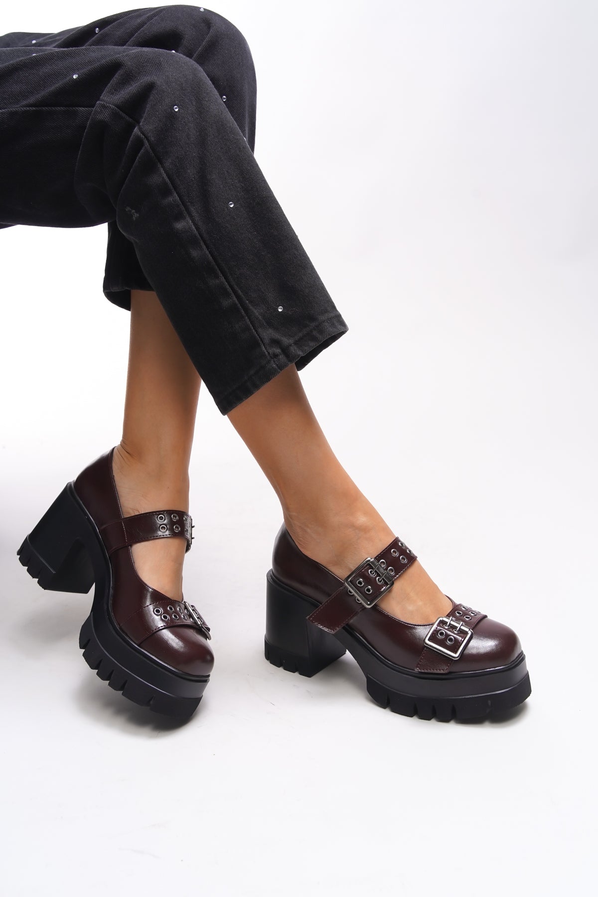 Riccon Lirwenia Kadın Çift Tokalı Topuklu Loafer 00121001