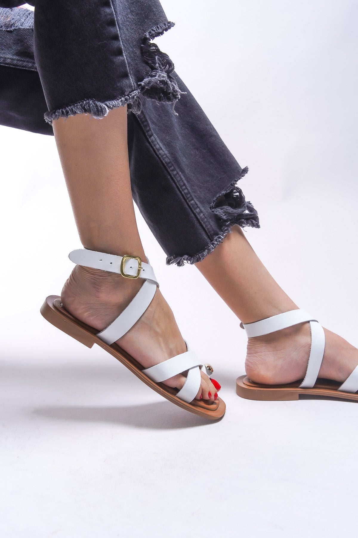 Riccon Linsynora Kadın Hakiki Deri Parmak Arası Sandalet 00120788