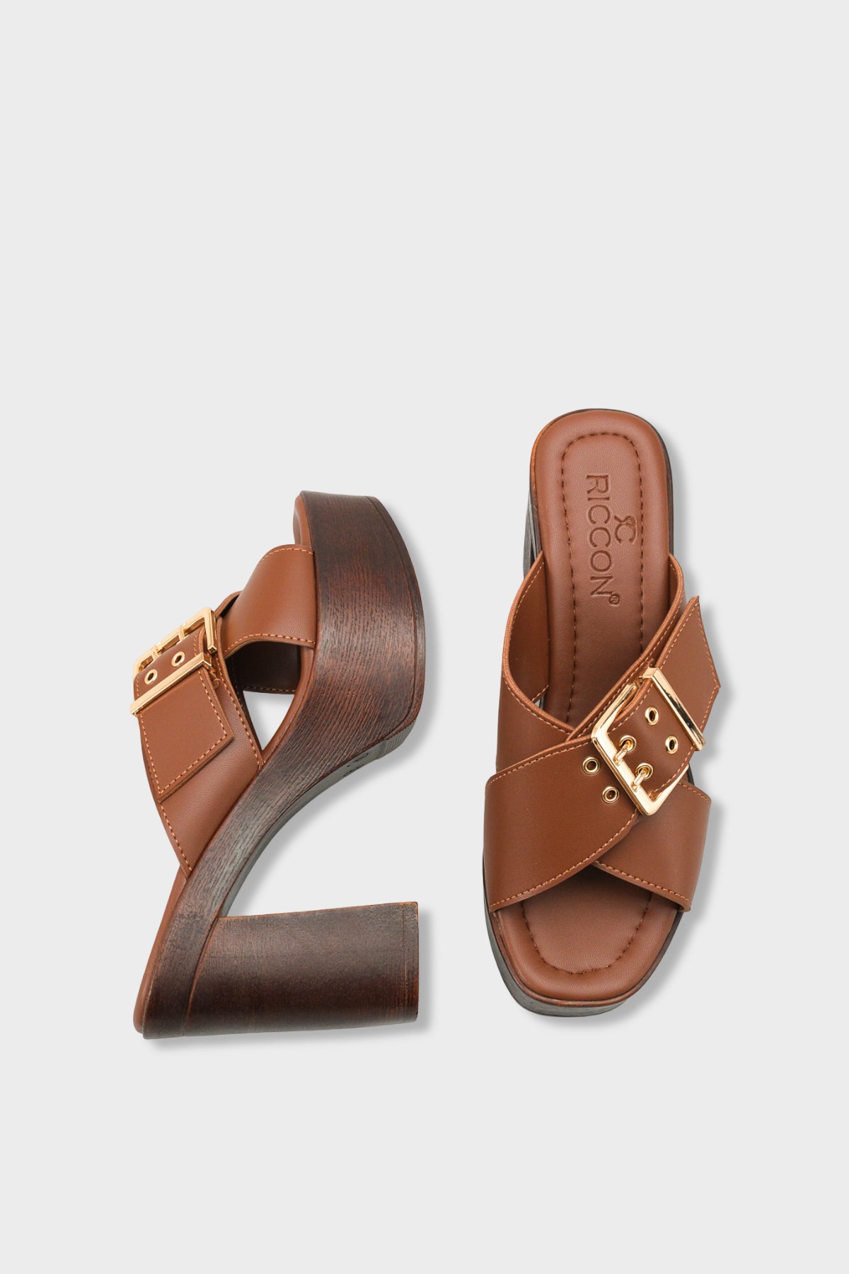 Riccon Kadın Topuklu Terlik 0012776 Kahverengi Cilt