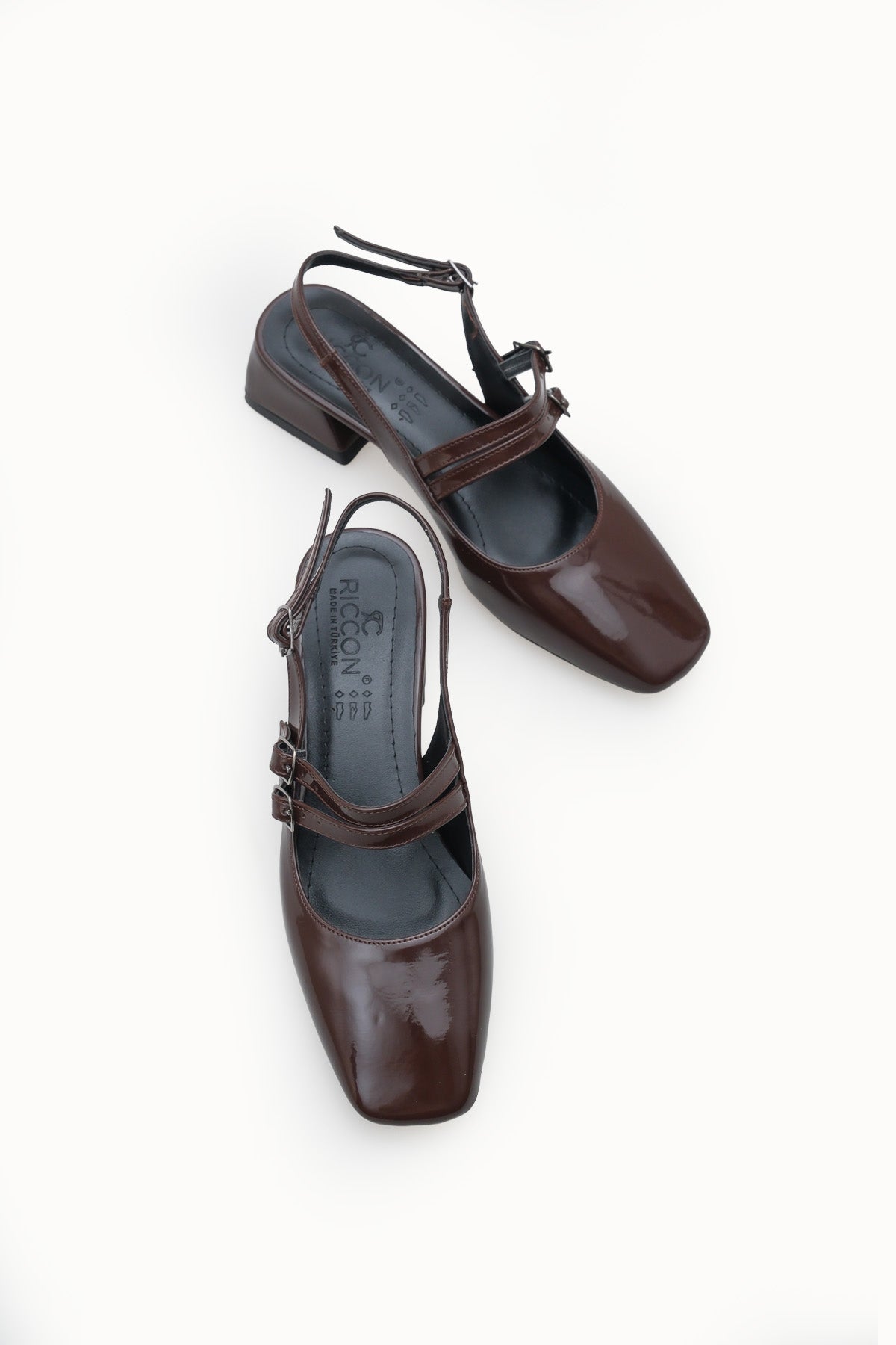 Riccon Kadın Arkası Açık Topuklu Ayakkabı 00121003 Kahverengi Rugan