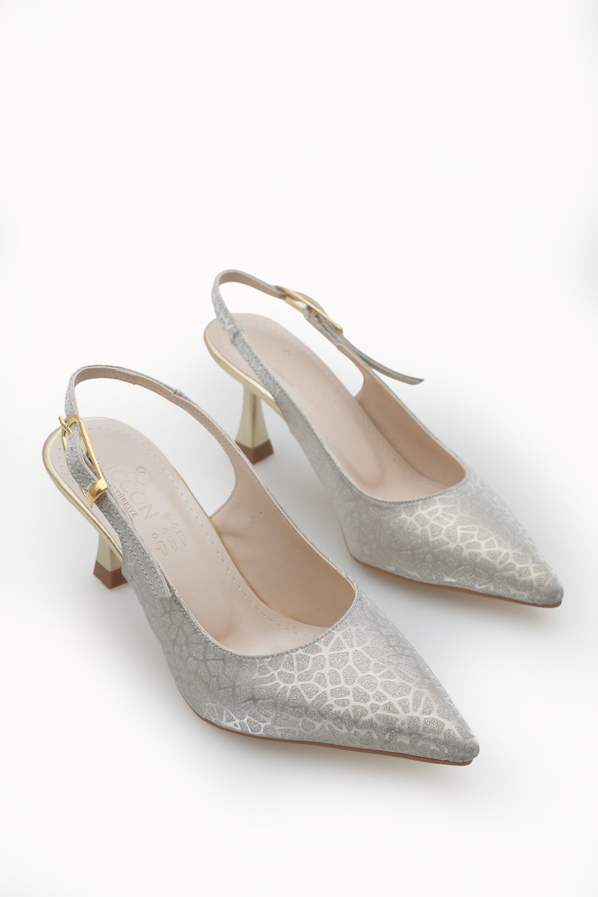 Riccon Ysalaela Kadın Arkası Açık Sivri Burun Stiletto 0012700 Altın Dokulu