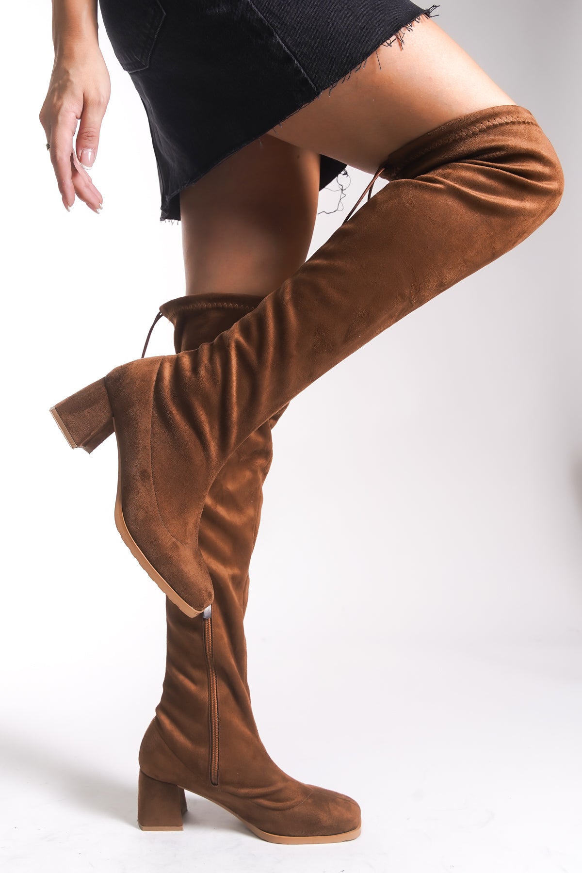 Riccon Kadın Dizüstü Streç Çizme 001272 Taba Süet