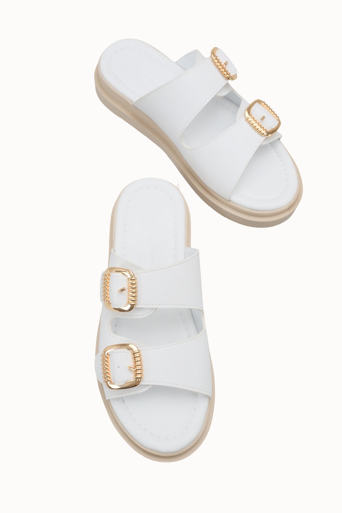 Riccon Kadın Çift Tokalı Terlik 00120403 Beyaz