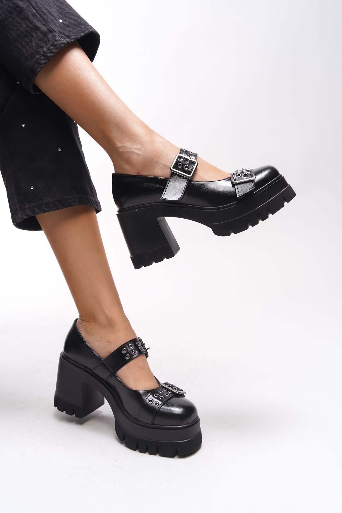 Riccon Lirwenia Kadın Çift Tokalı Topuklu Loafer 00121001