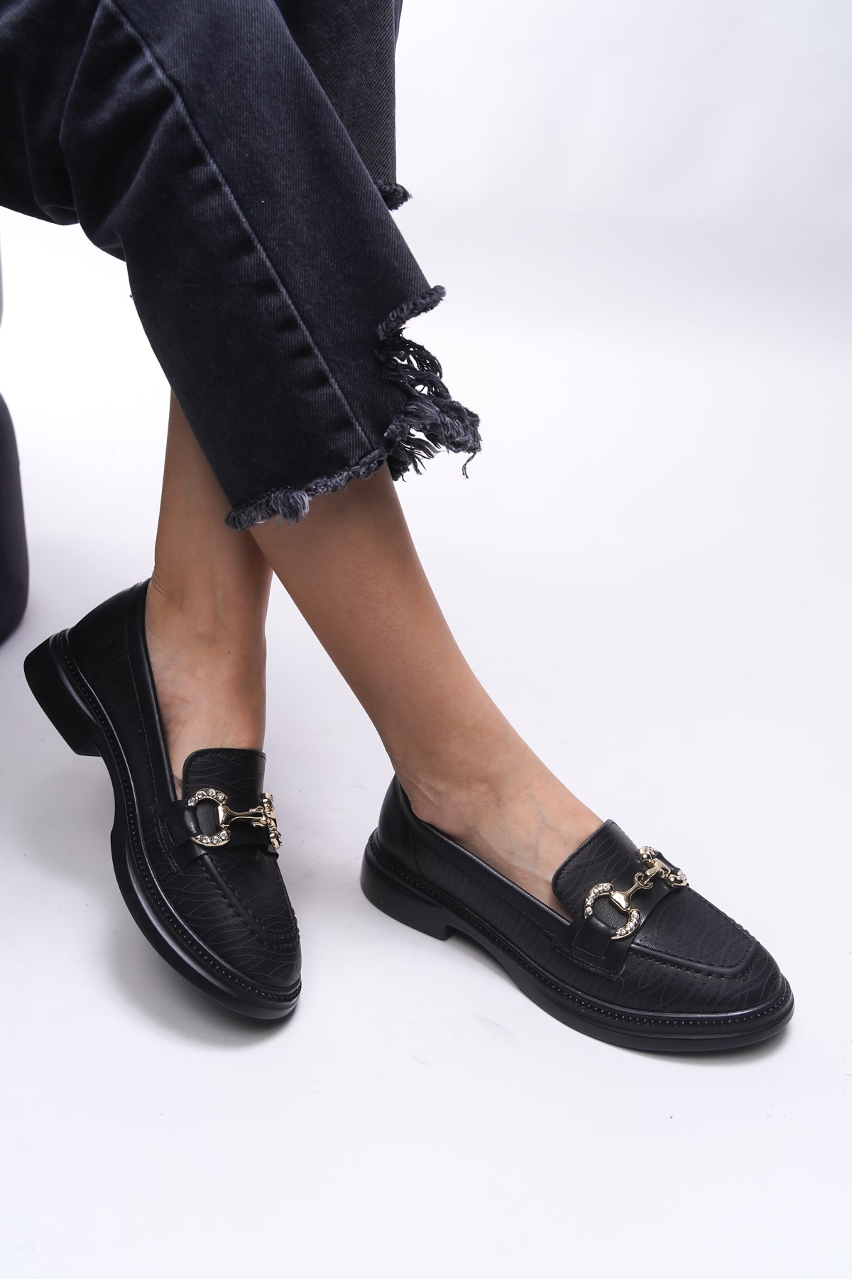 Riccon Jintheris Kadın Loafer 0012453 Siyah Cilt