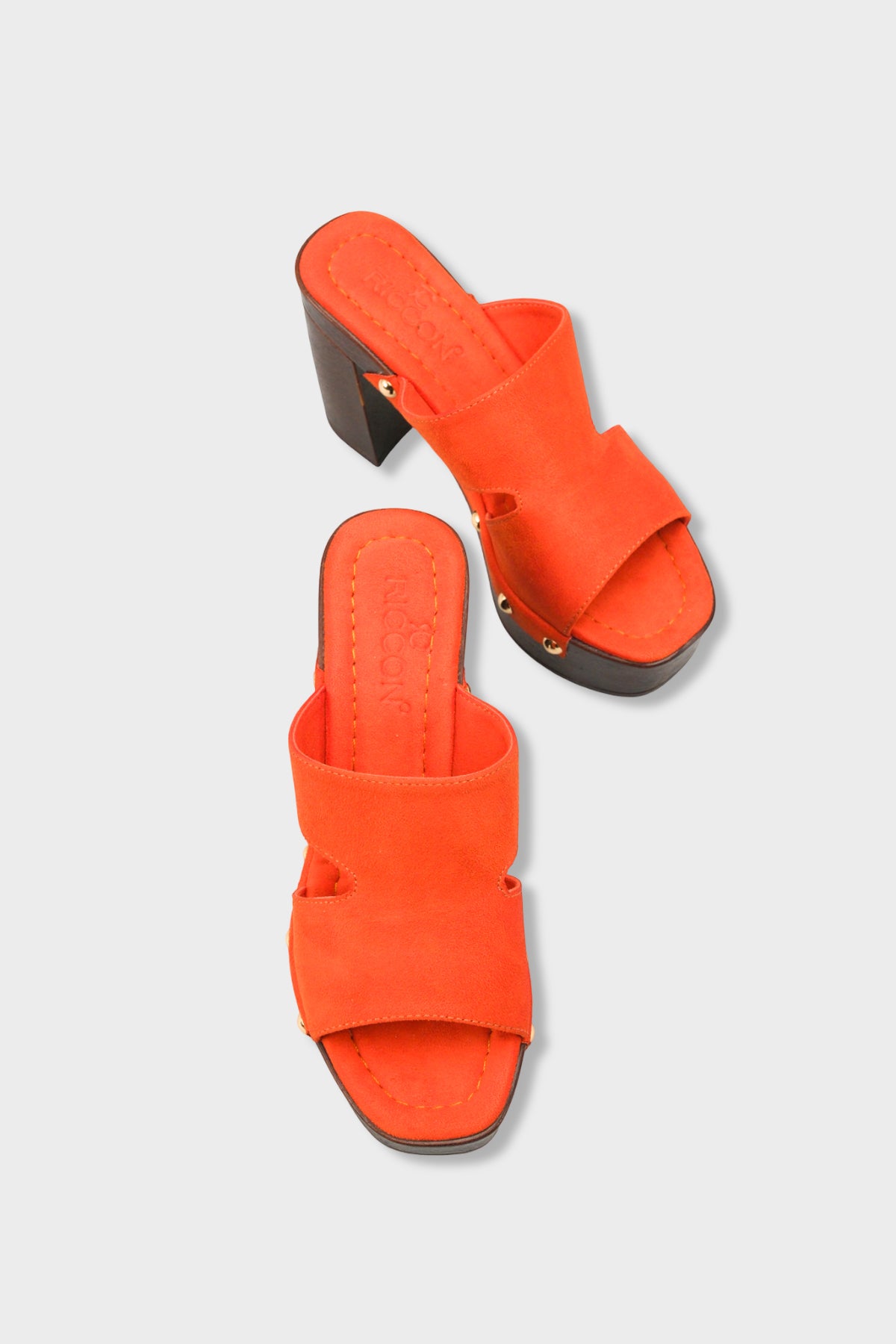 Riccon Kadın Topuklu Terlik 0012778 Oranj Süet