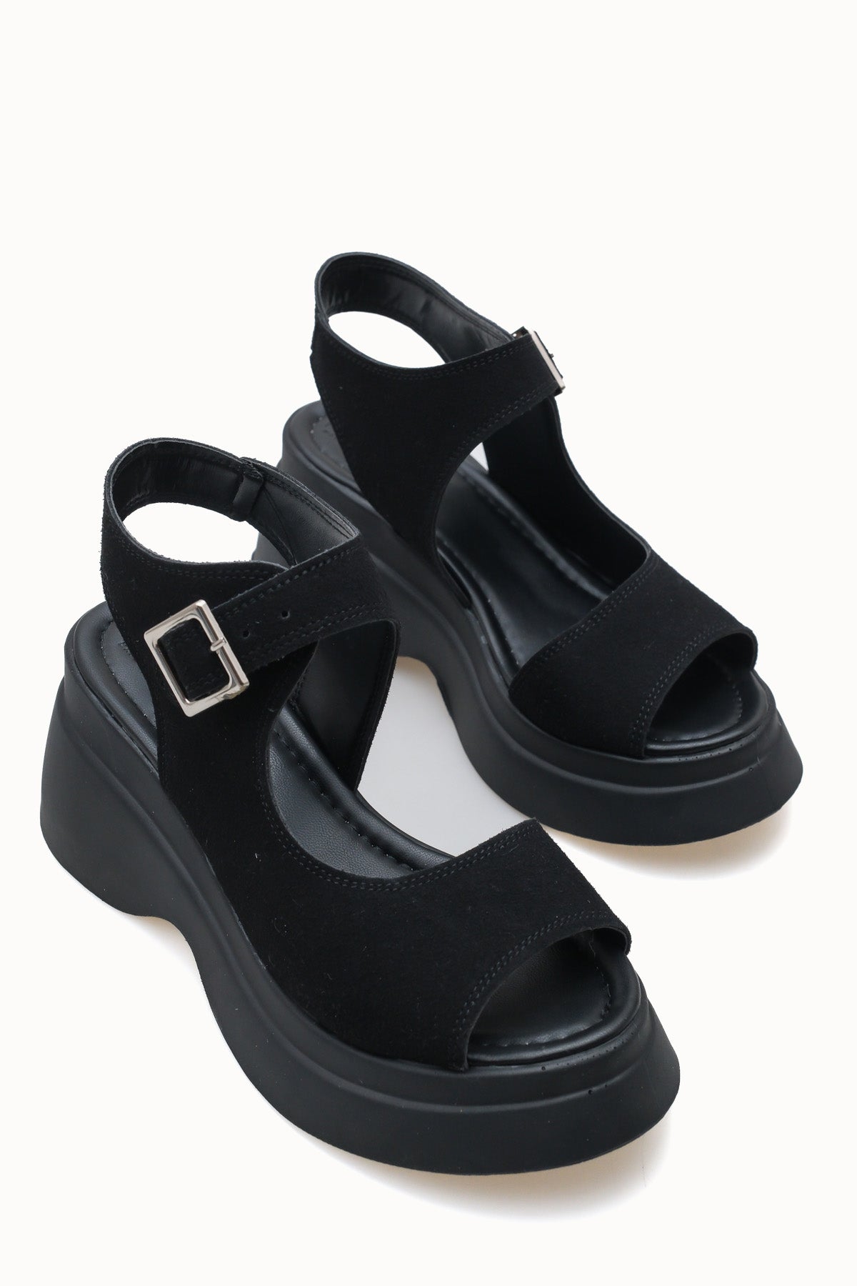 Riccon Quelaela Kadın Sandalet 0012906 Siyah Deri Dokulu