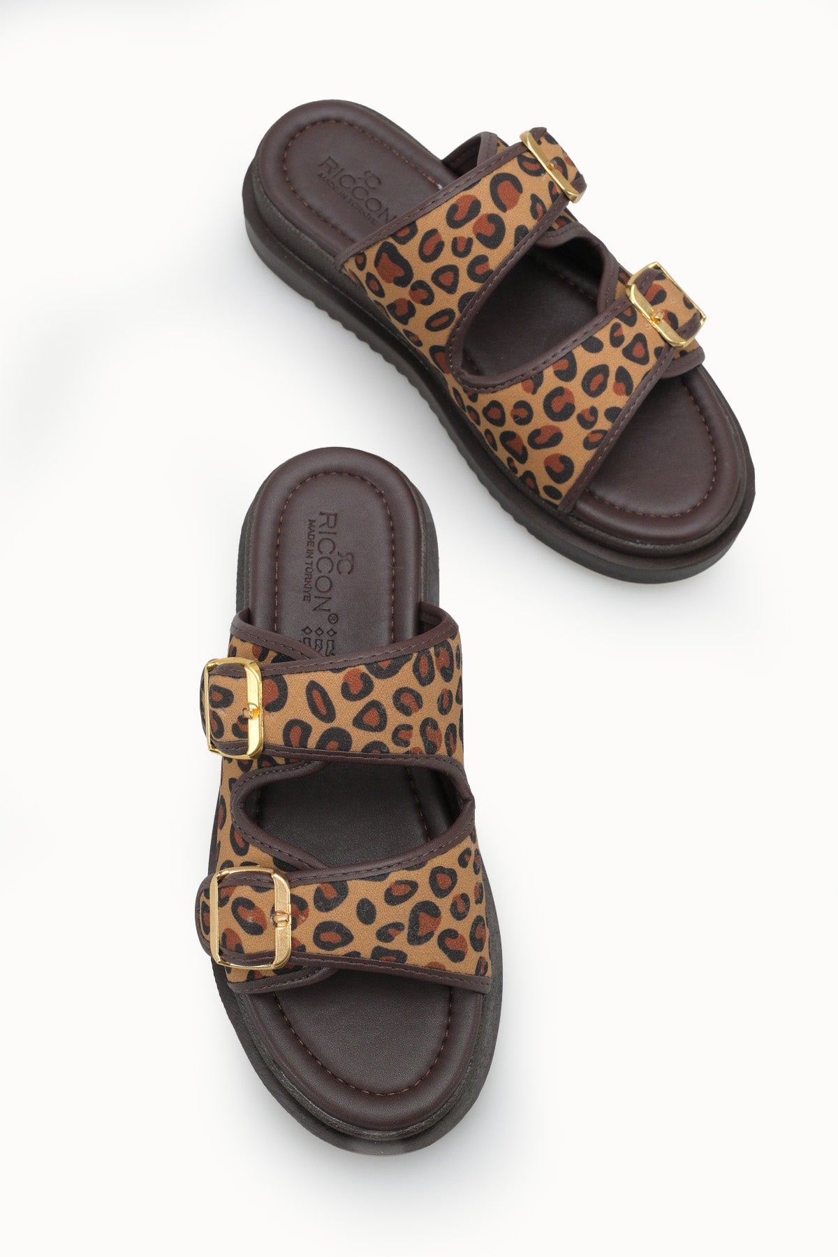 Riccon Kadın Çift Tokalı Terlik 00120401 Kahverengi