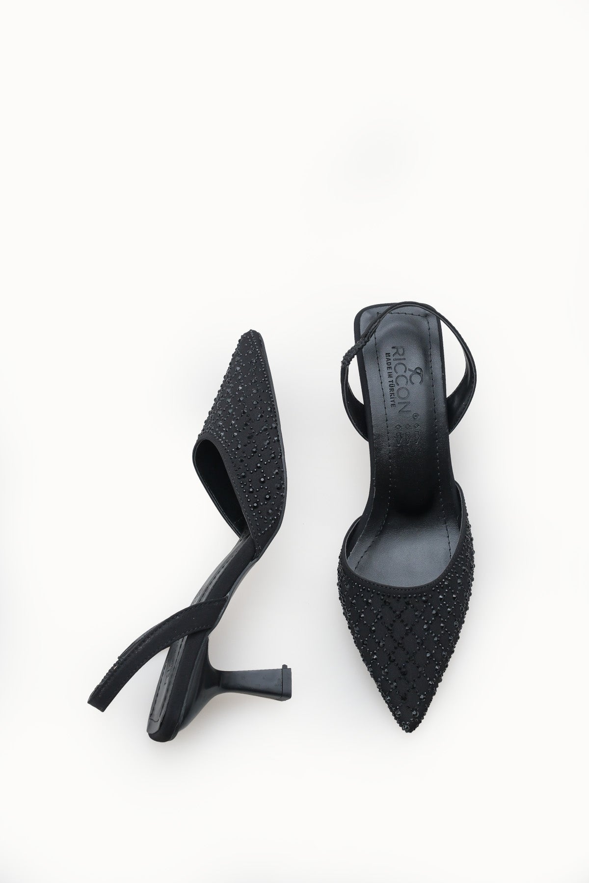 Riccon Kadın Sivri Burunlu Arkası Açık İnce Topuklu Ayakkabı 001207 Siyah Siyah