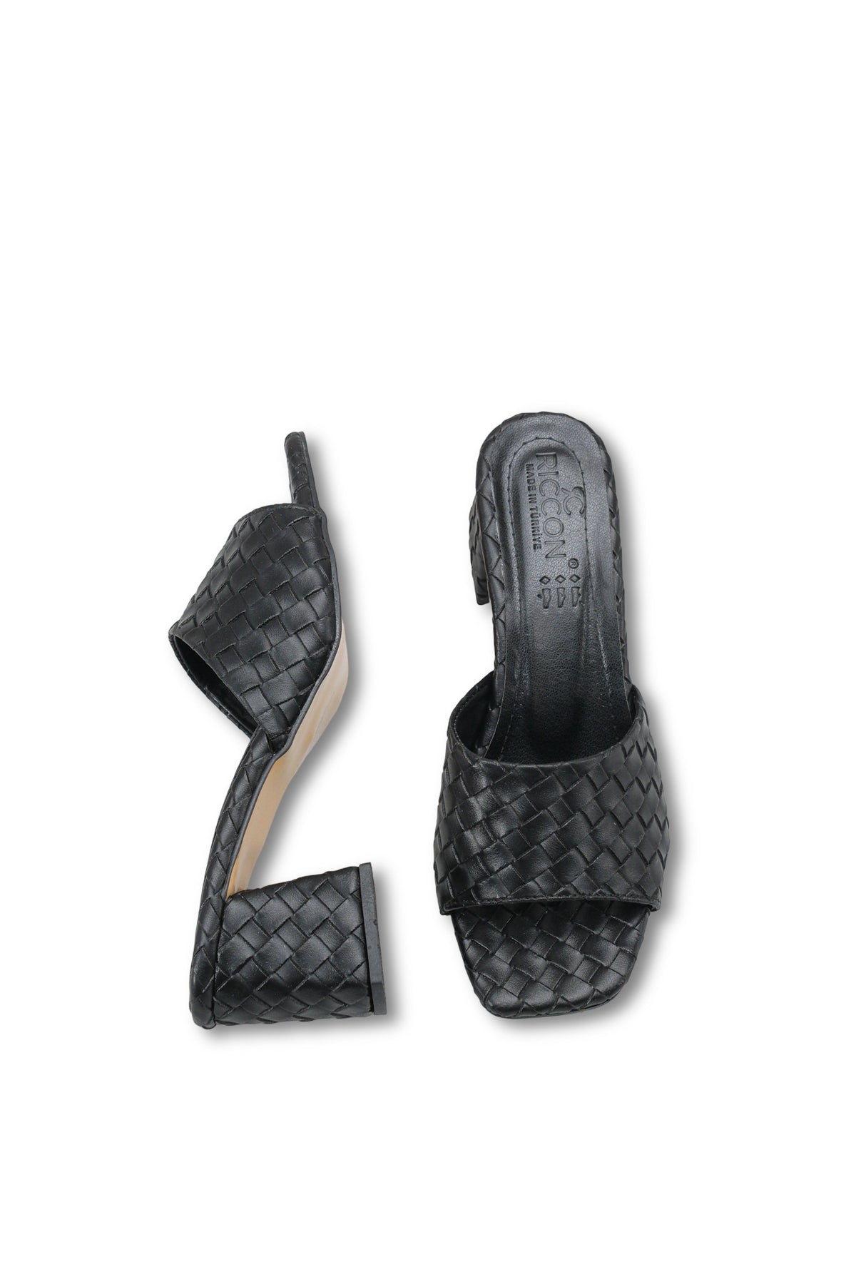 Riccon Kadın Topuklu Terlik 0012207 Siyah Örgülü