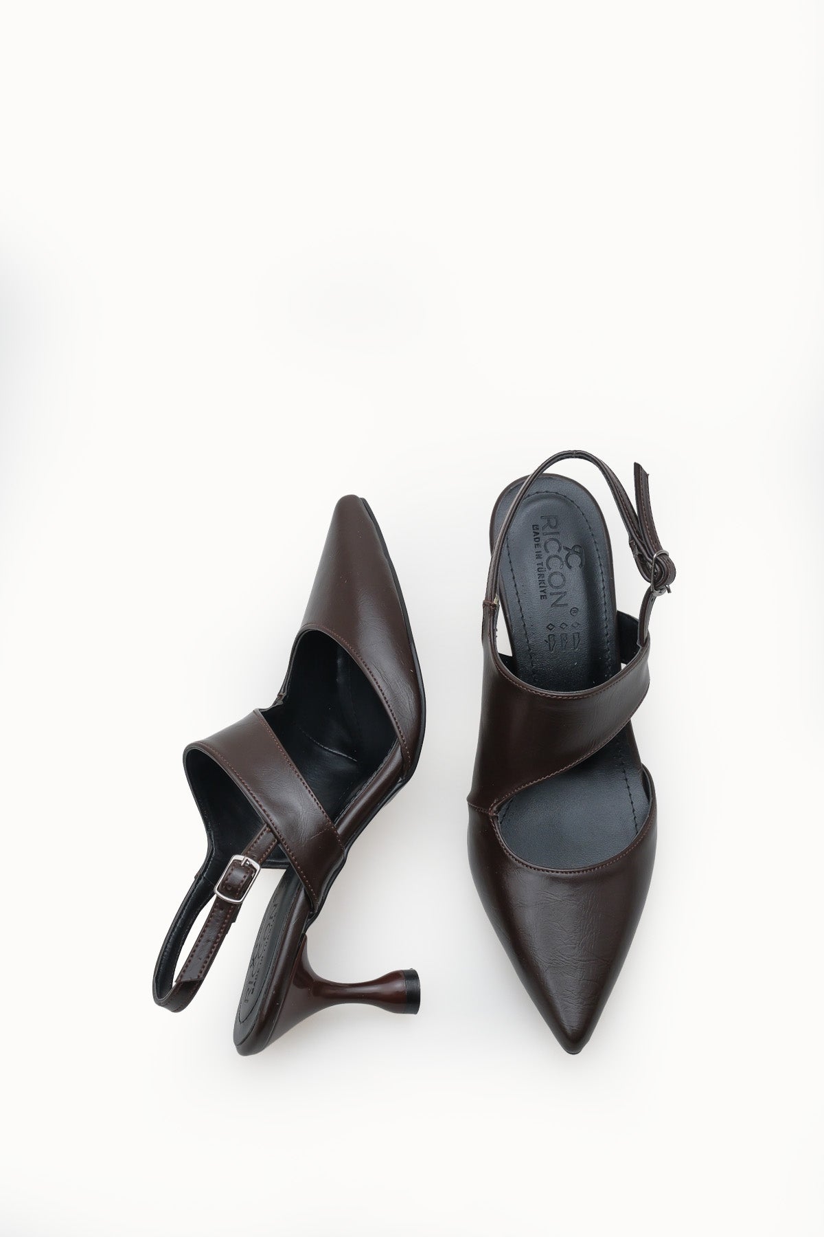 Riccon Kadın Sivri Burunlu Arkası Açık İnce Topuklu Ayakkabı 0012561 Kahverengi Rustik