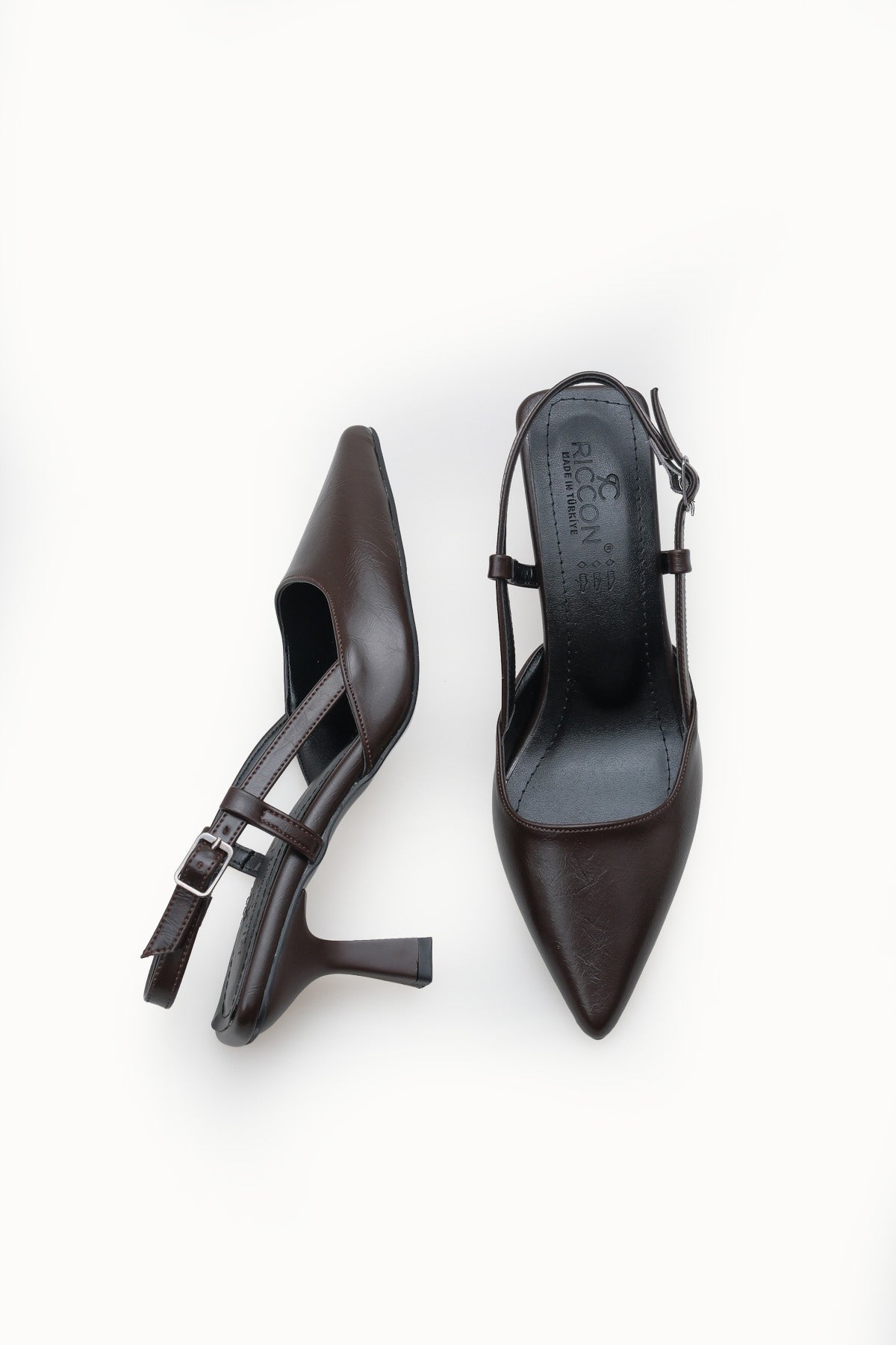 Riccon Evelniel Kadın Arkası Açık Sivri Burun Stiletto 001209 Kahverengi Rustik