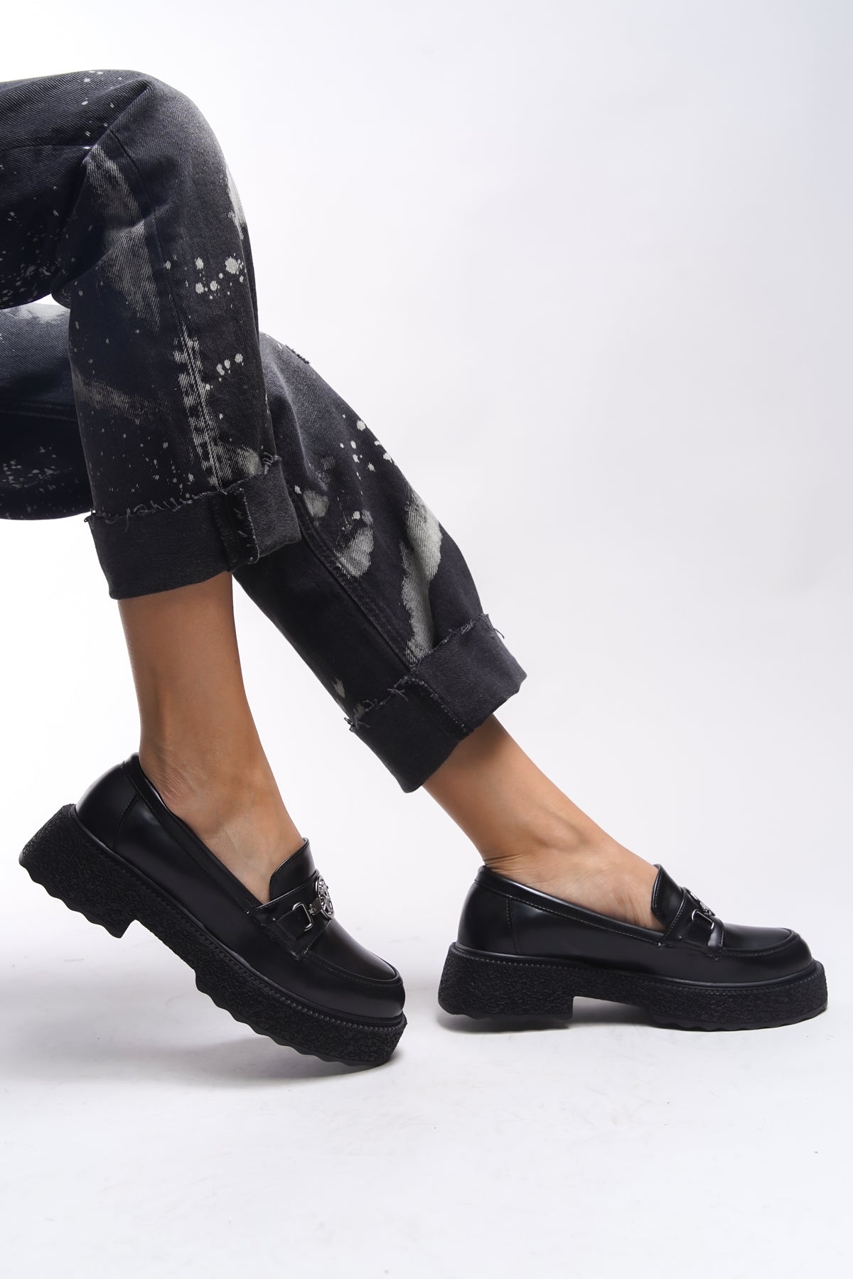 Riccon Iomrukh Kadın Loafer 00121912 Mat Siyah Rugan
