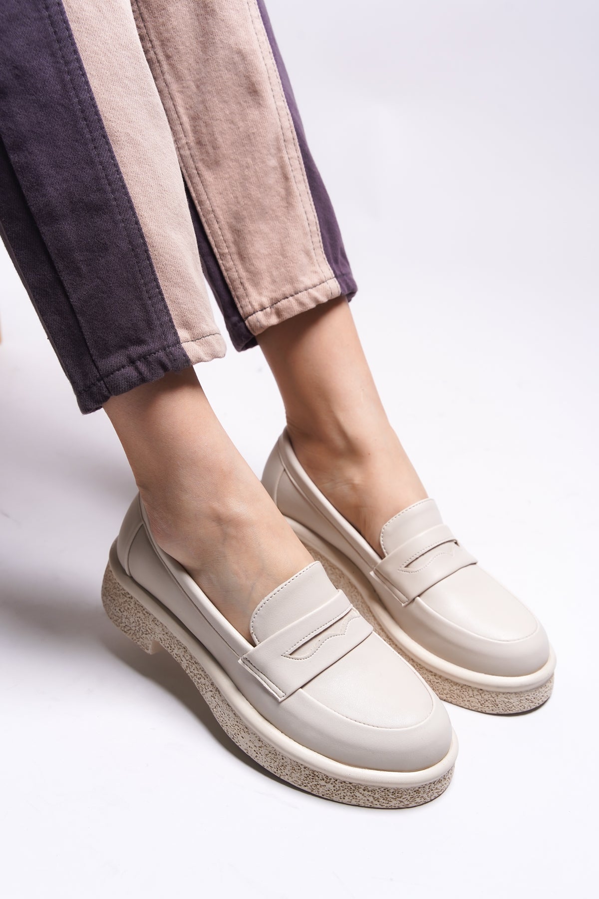 Riccon Ashlalona Kadın Loafer 00121201 Bej Cilt